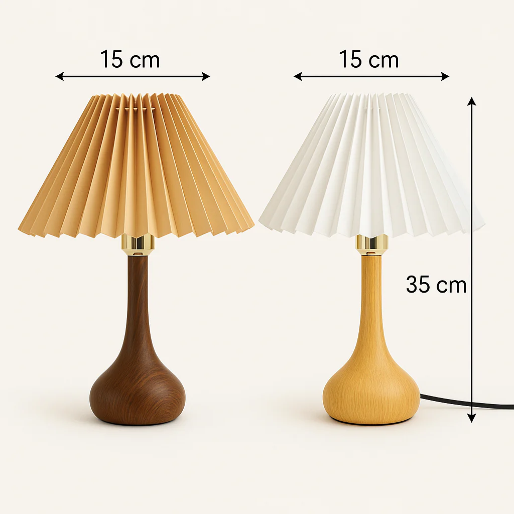 Natural Wooden Table Lamp with Pleated Shade - Image 5