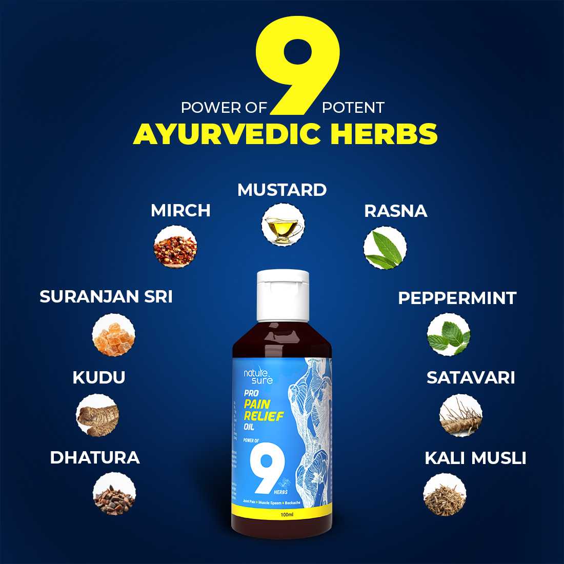 Nature Sure Pro Pain Relief Oil Ayurvedic Formula for Joint Pain, Muscle Spasm and Backache - 100ml - Image 3