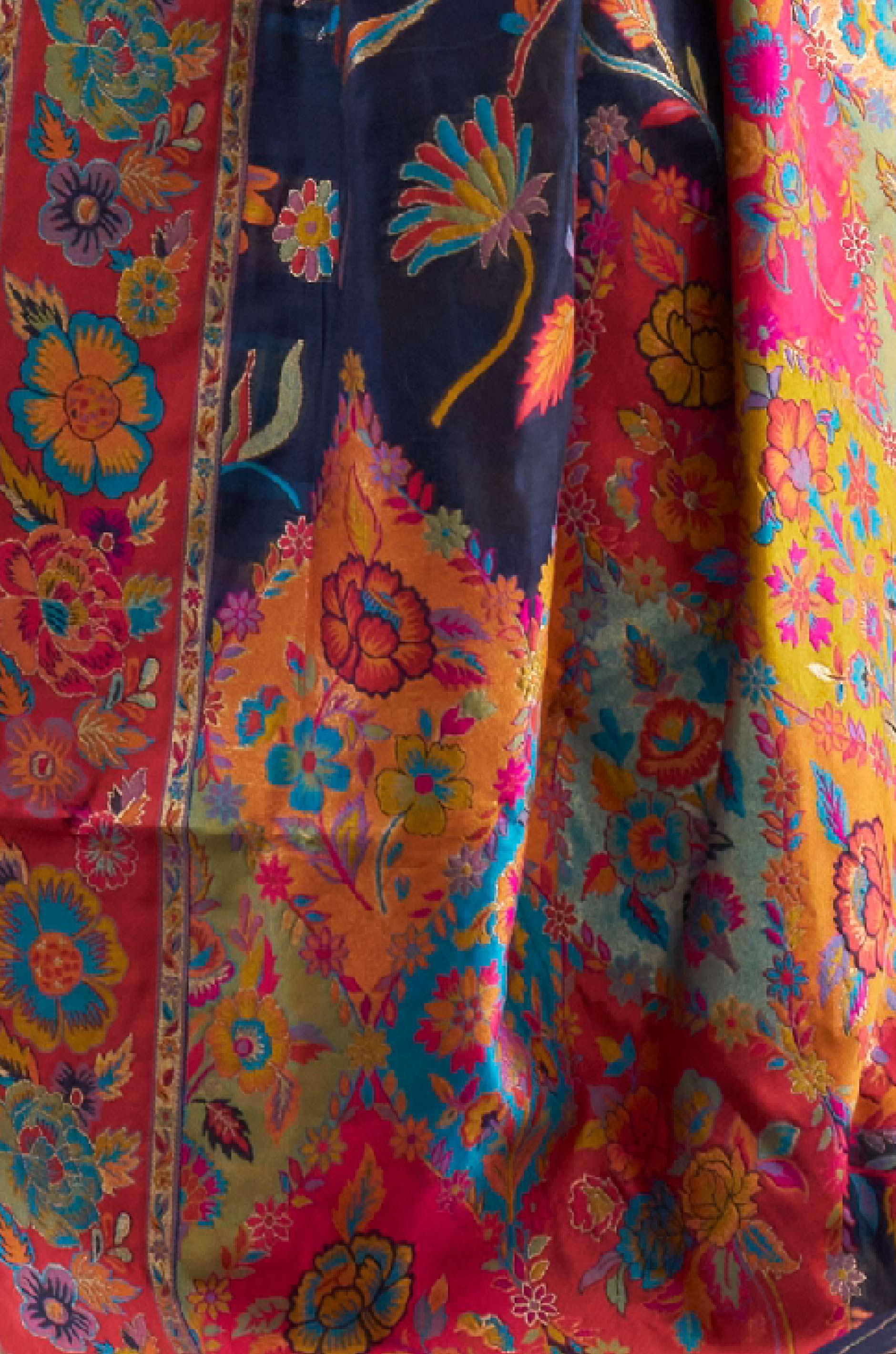 Navy Blue Floral Woven Silk Saree - Image 2