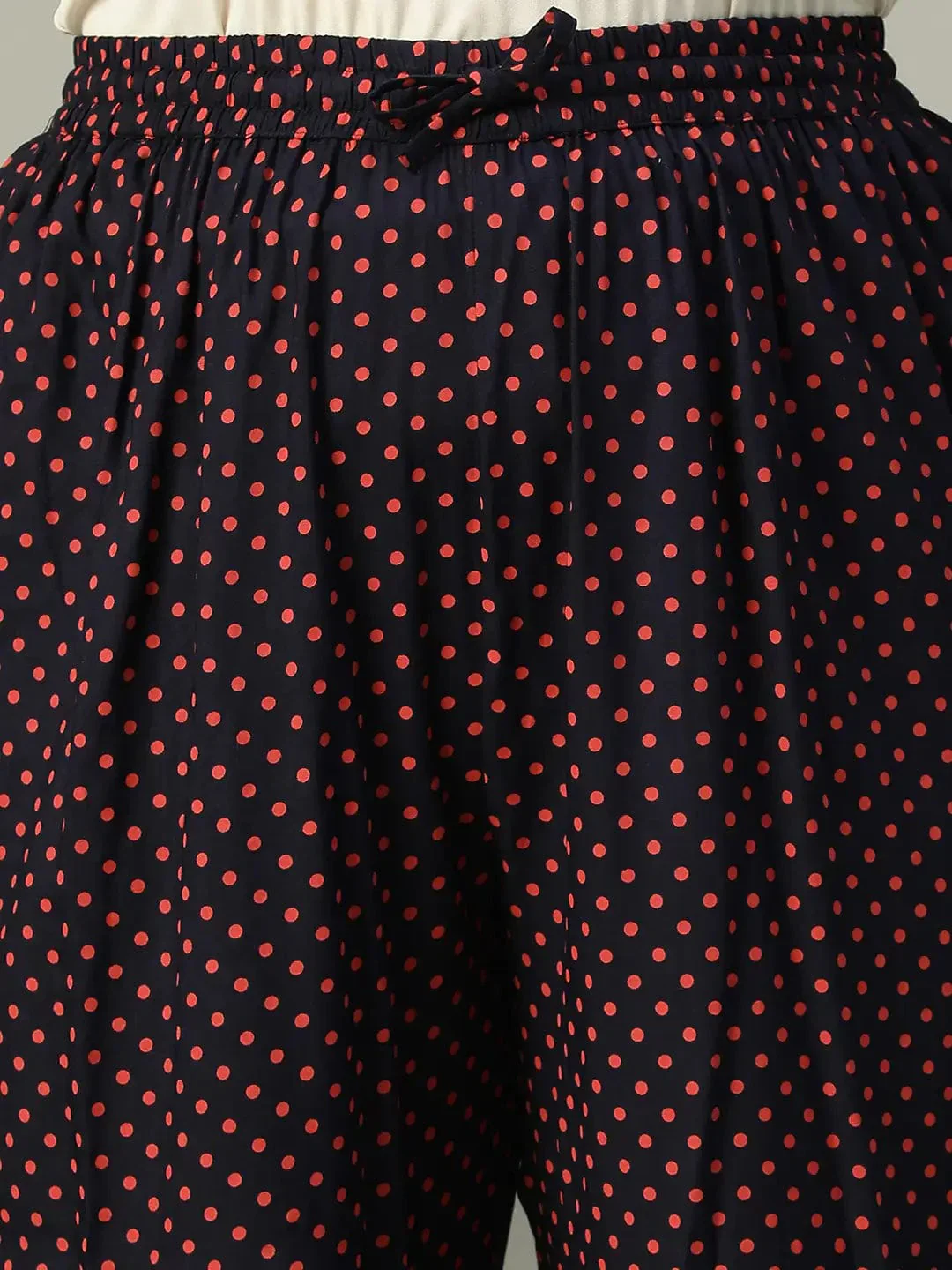 Navy Blue Polka Dot Print Elasticated Plus Size Women Pant - Image 6