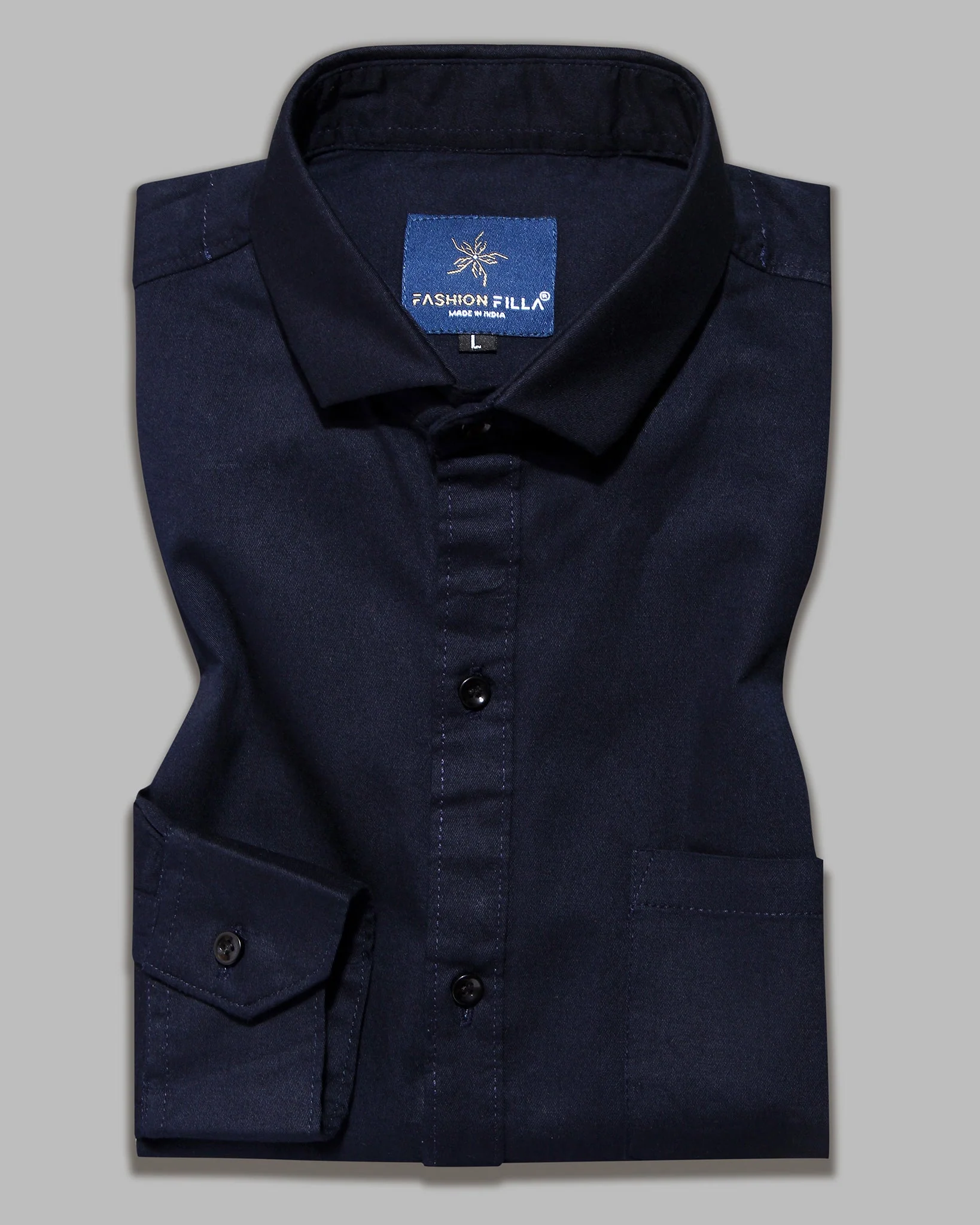 Navy Blue Super Soft Black Button Premium Cotton Shirt - Image 3