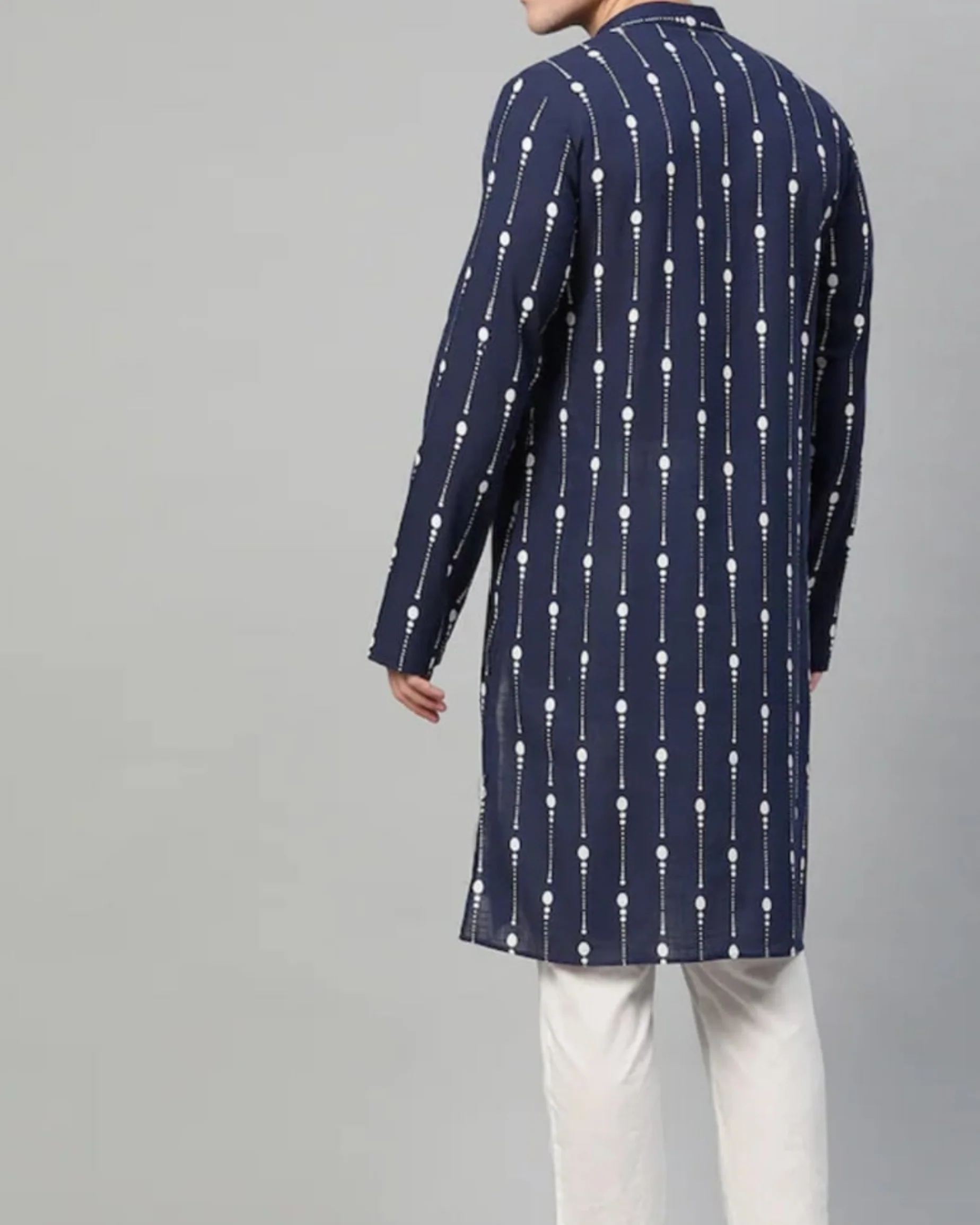 Navy Blue Super Soft Digital Print Kurta For Men - Image 5