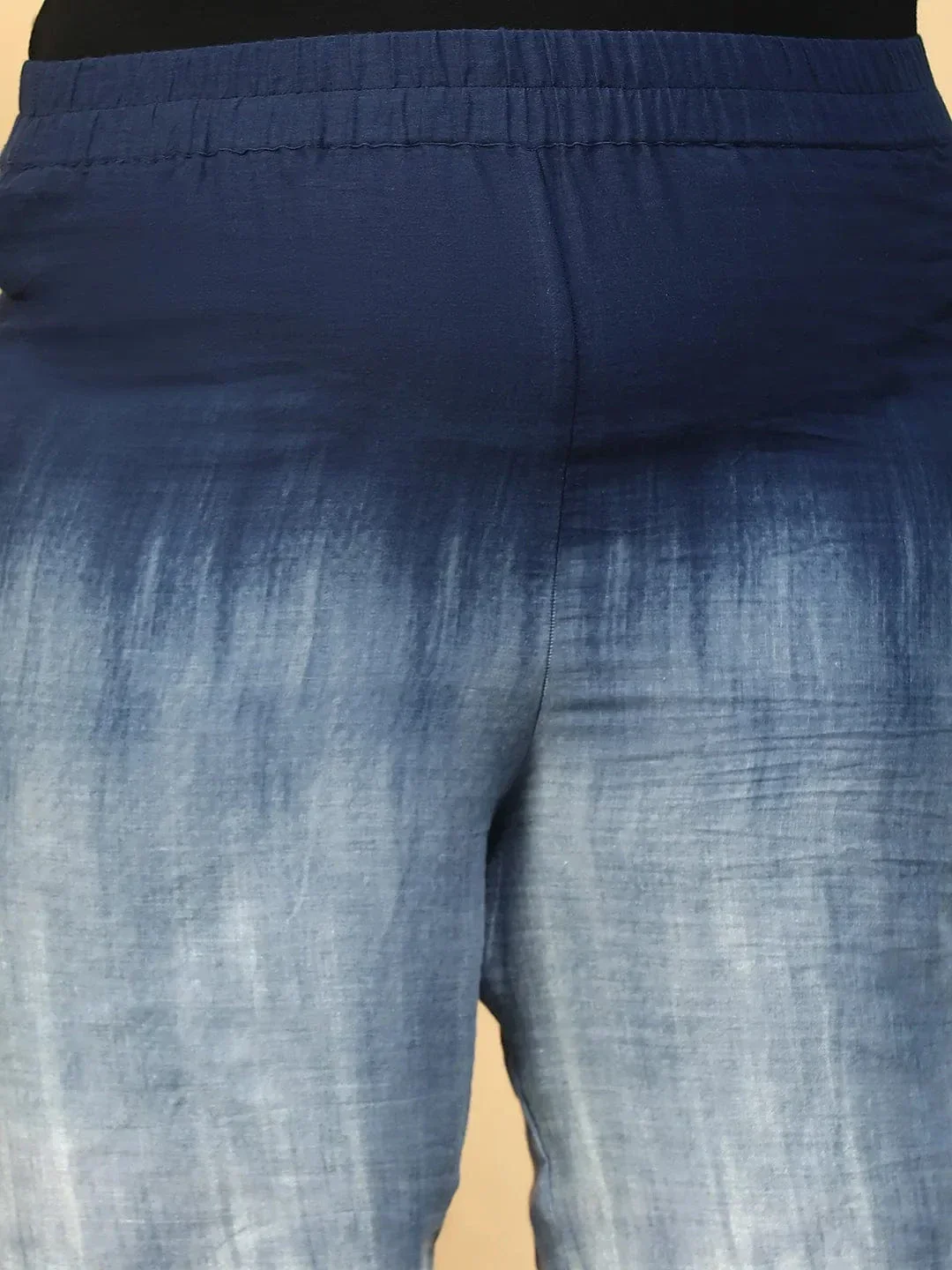 Navy Blue Tie-Dye Print Flared Elasticated Waist Plus Size Women Beachwear Cotton Pant - Image 6