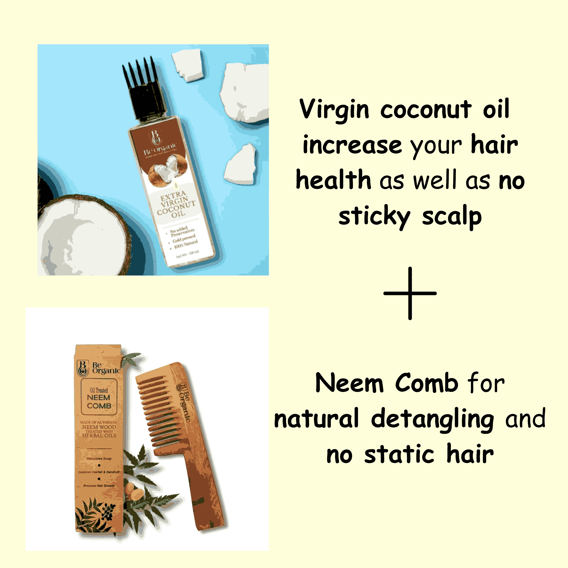 Neem Comb & Virgin Coconut Oil Combo for Healthy Hair | Be Organic - Image 2