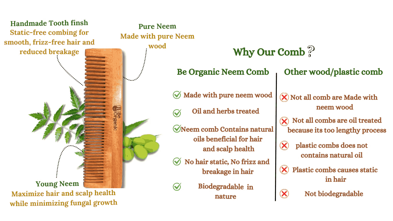 Neem Wood Comb Combo – Dual Tooth Handle & Pocket Combs | Be Organic - Image 8