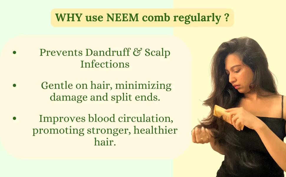 Neem Wood Comb Set (Combo of 4) – Handle, Pocket, Dual & After Shampoo - Image 3