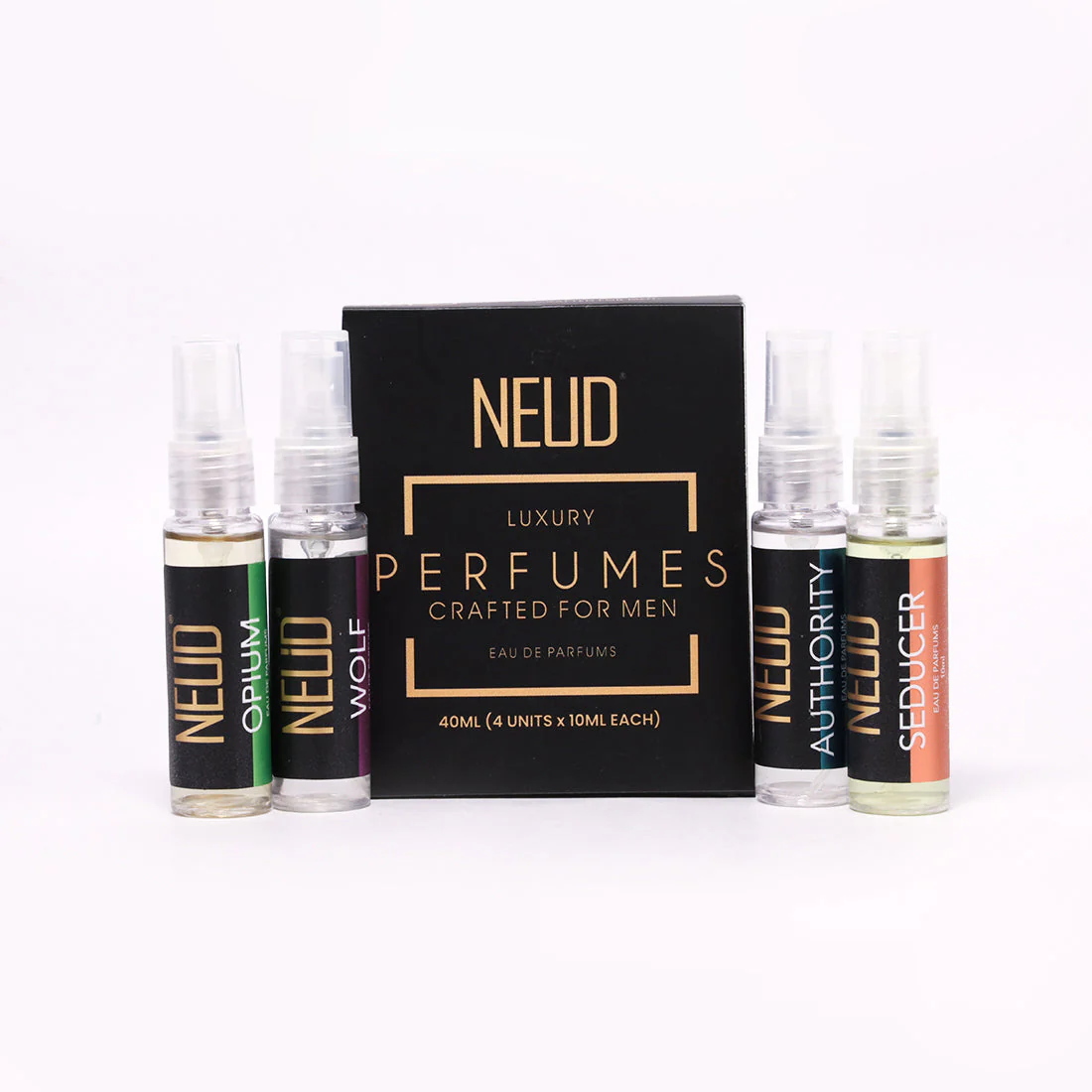 NEUD Luxury Pocket Perfume Gift Set for Men 4x10ml (Citrus, Lavender, Cedarwood, Vanilla), Long Lasting - Image 6