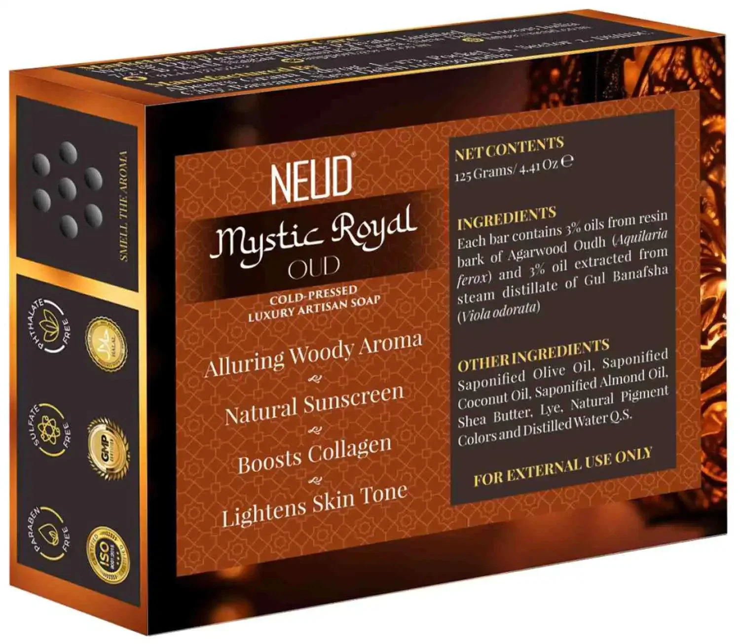 Neud Mystic Royal Oud Luxury Artisan Ph Balanced Cold-Pressed Handmade Soap 125G With Oudh And Gul Banafsha - Image 2