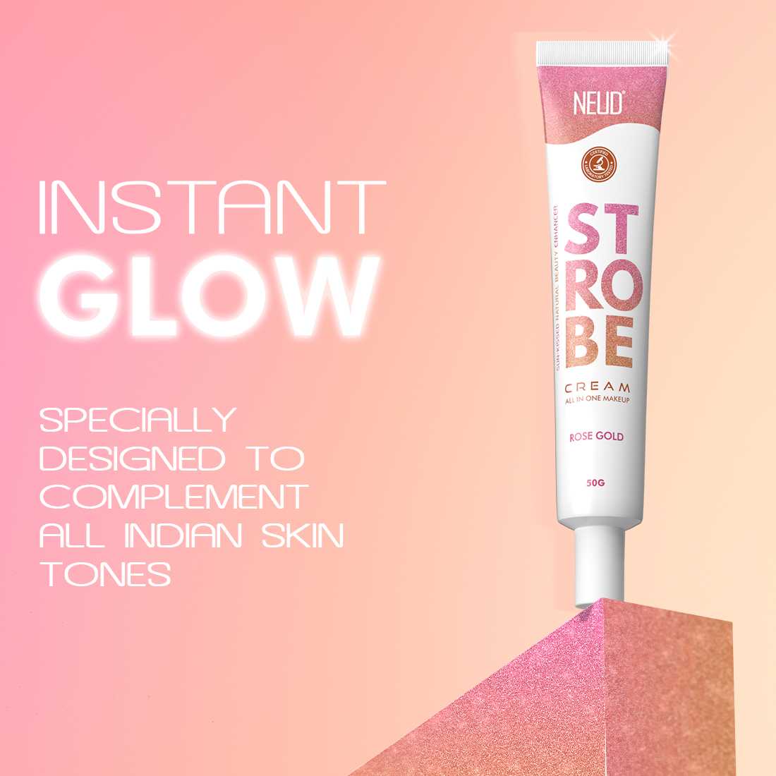 NEUD Strobe Cream Rose Gold with Cocoa Butter and Hyaluronic Acid, Lab Tested All-in-One Makeup Beauty Enhancer - 50g - Image 2
