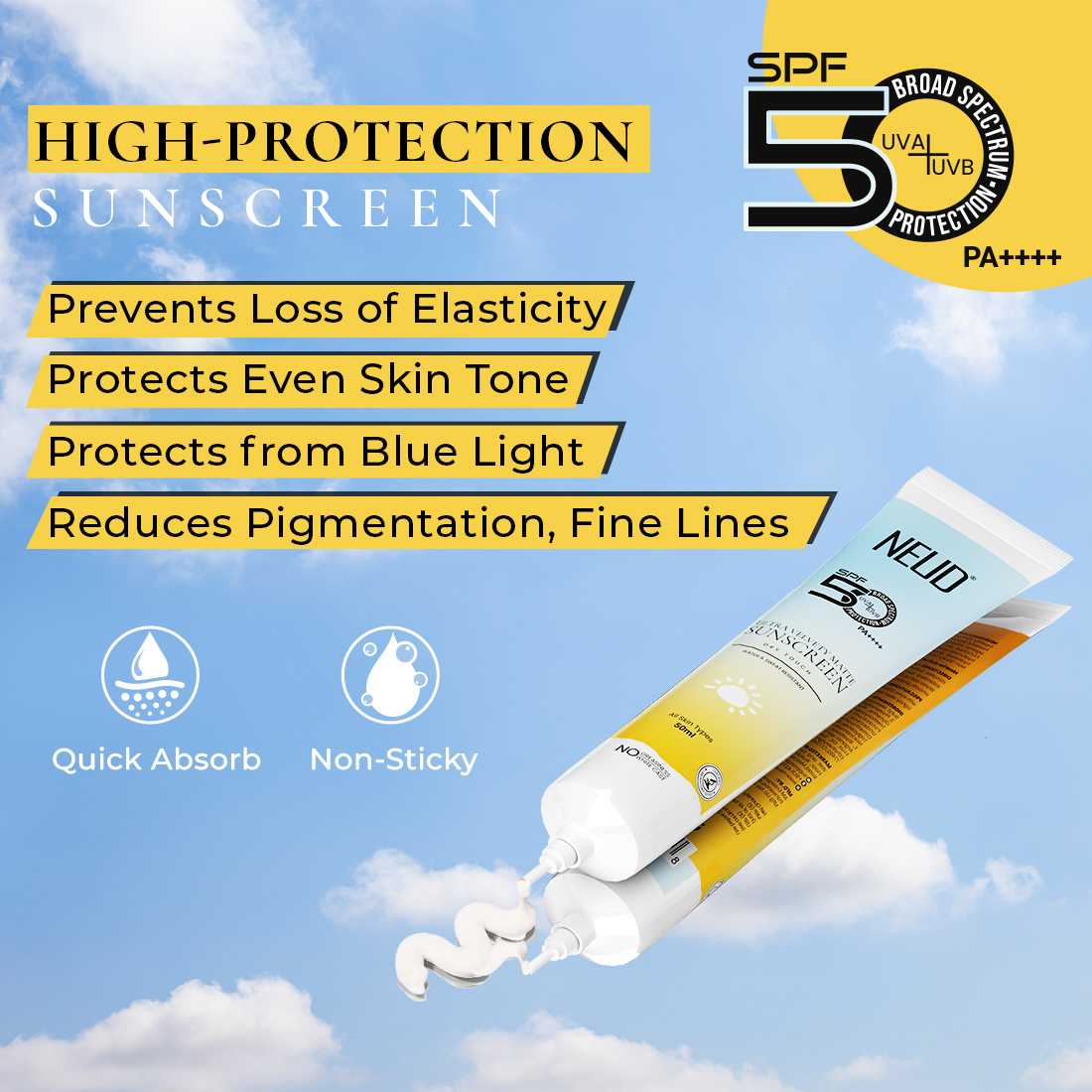 NEUD Ultra Velvety Matte Priming Sunscreen Dry Touch with SPF 50 PA++++ and Vitamin E, Sweat-Resistant, No White Cast - 50g - Image 3