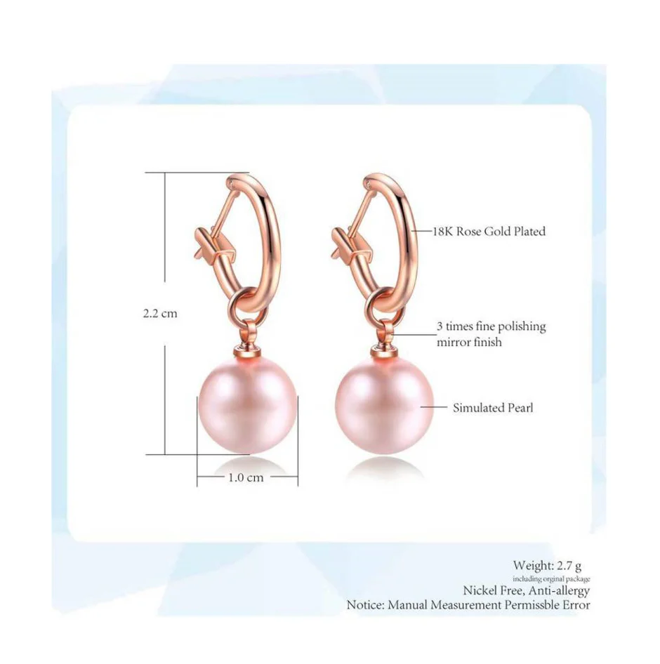 New Fashion High Quality 10Mm Rose Gold With Pink Round Imitation Pearl Earrings - Image 3