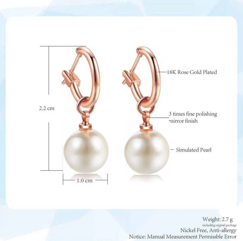New Fashion High Quality 10Mm Rose Gold With White Round Imitation Pearl Earrings - Image 3