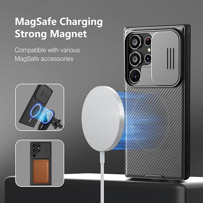 Nillkin Case for Samsung Galaxy S24 Ultra (6.8" Inch) Camshield Pro Magnetic Works with Magsafe Charger Camera Slider Double Layered Protection TPU + PC Black - Image 5