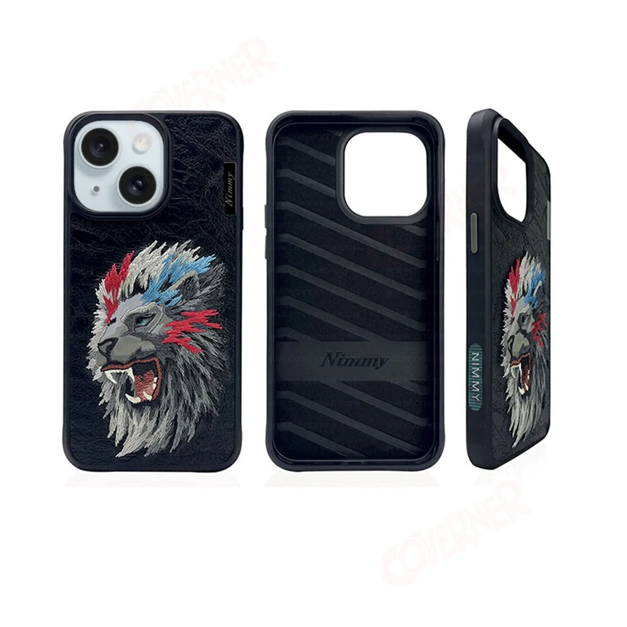 Nimmy Embroidery Leather Shockproof Case - Lion – Premium Anti-Skid Designer Case with 3D Stitching | By NIMMY DESIGN | Exclusive on Coverner India - Image 2