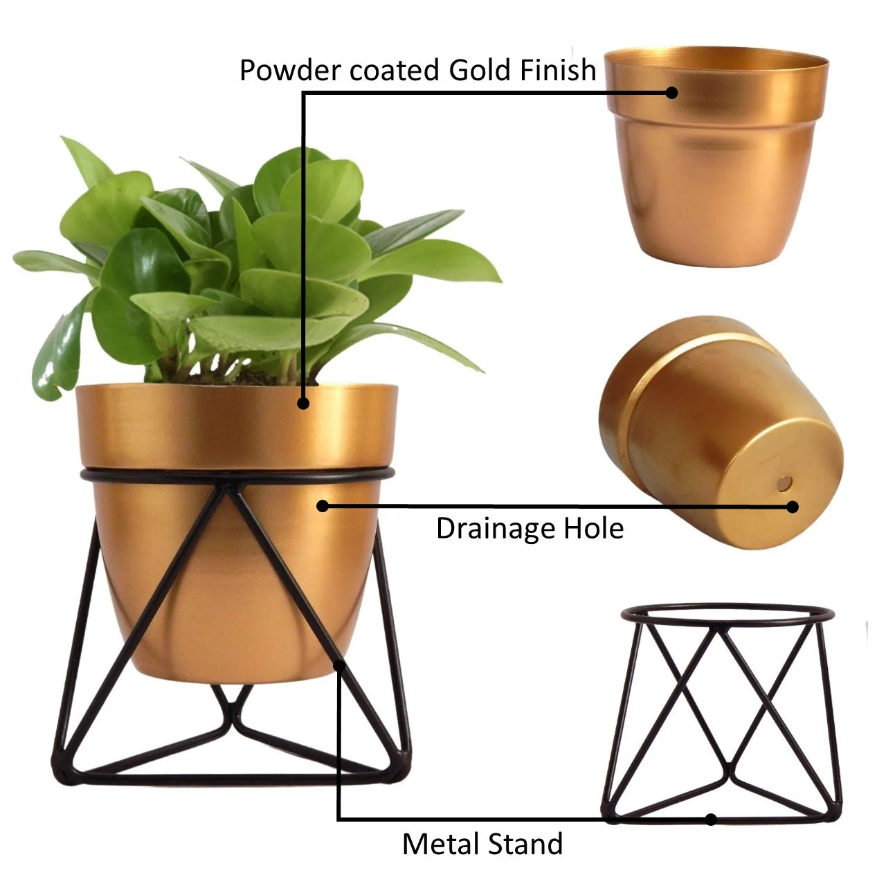 Noa Gold Metal Pot with Stand - Image 2