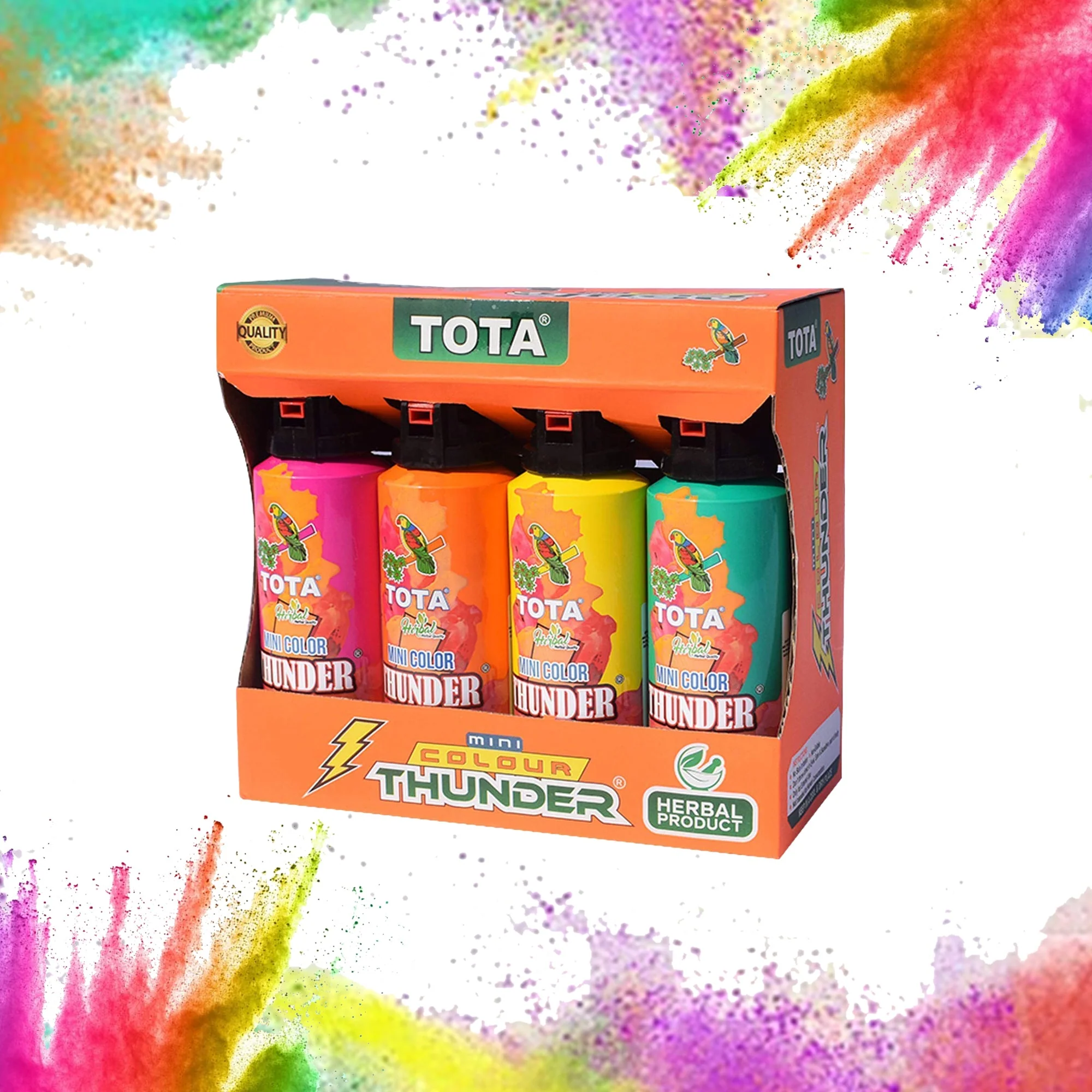 Non-Toxic Eco Friendly Holi Herbal Gulal Spray Bottle, Tota Mini Thunder Holi Herbal Gulal 4 - BOTTLES