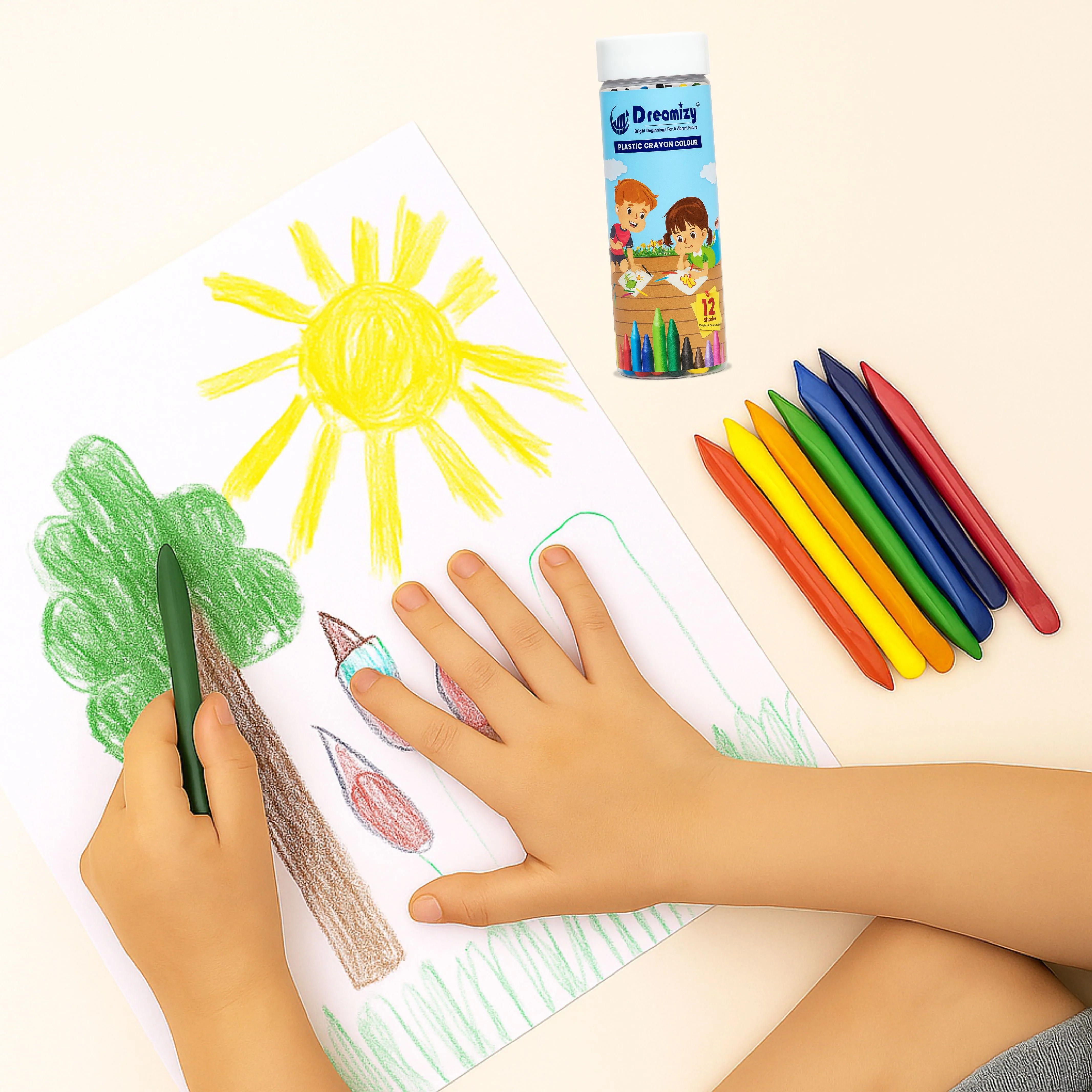 Non-Toxic Plastic Crayons, 12 Shades, Multicolour, Washable - Image 3