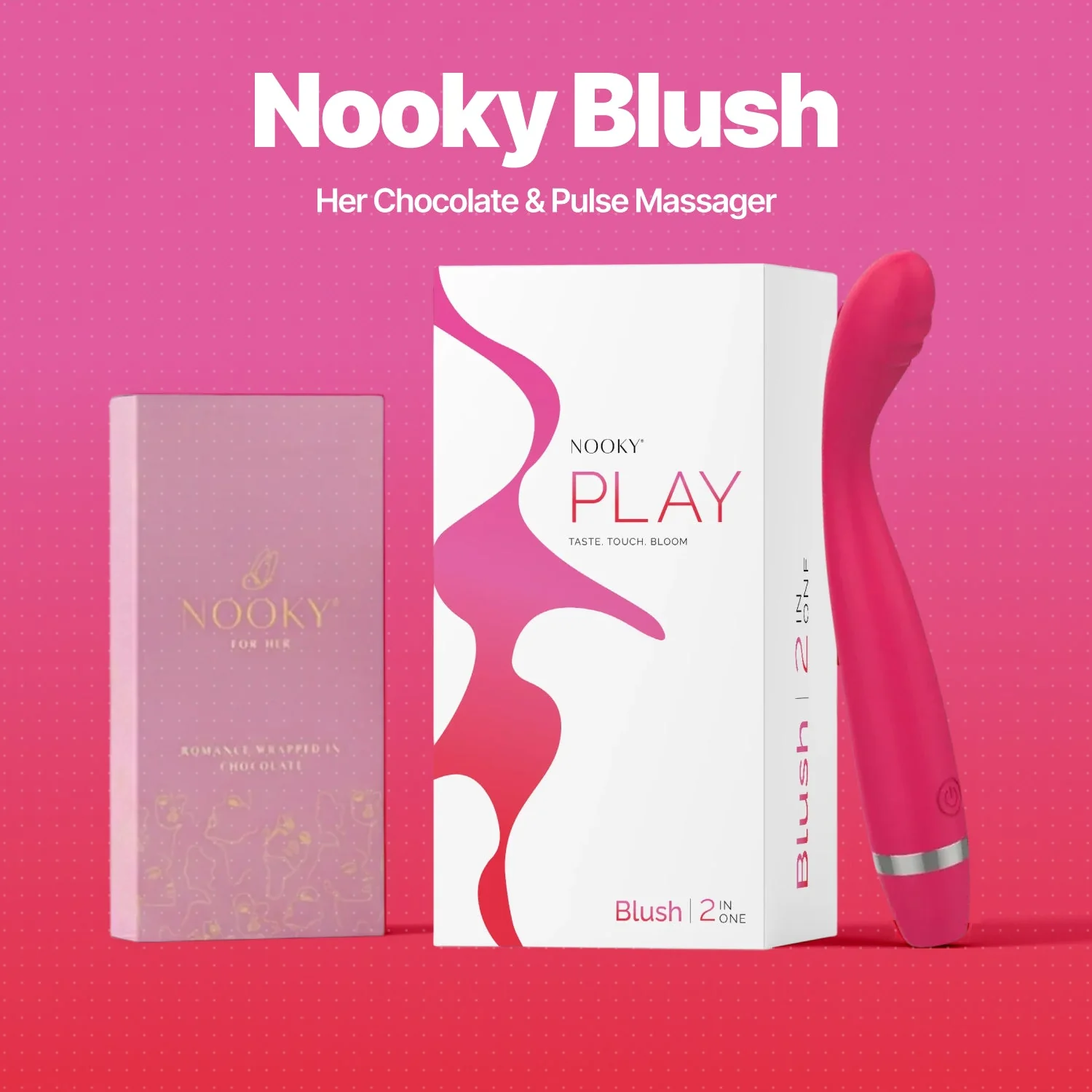 Nooky Blush 2-in-1 Play Kit | Pulse Women’s Massager + Intimacy Chocolate for Her - Image 16