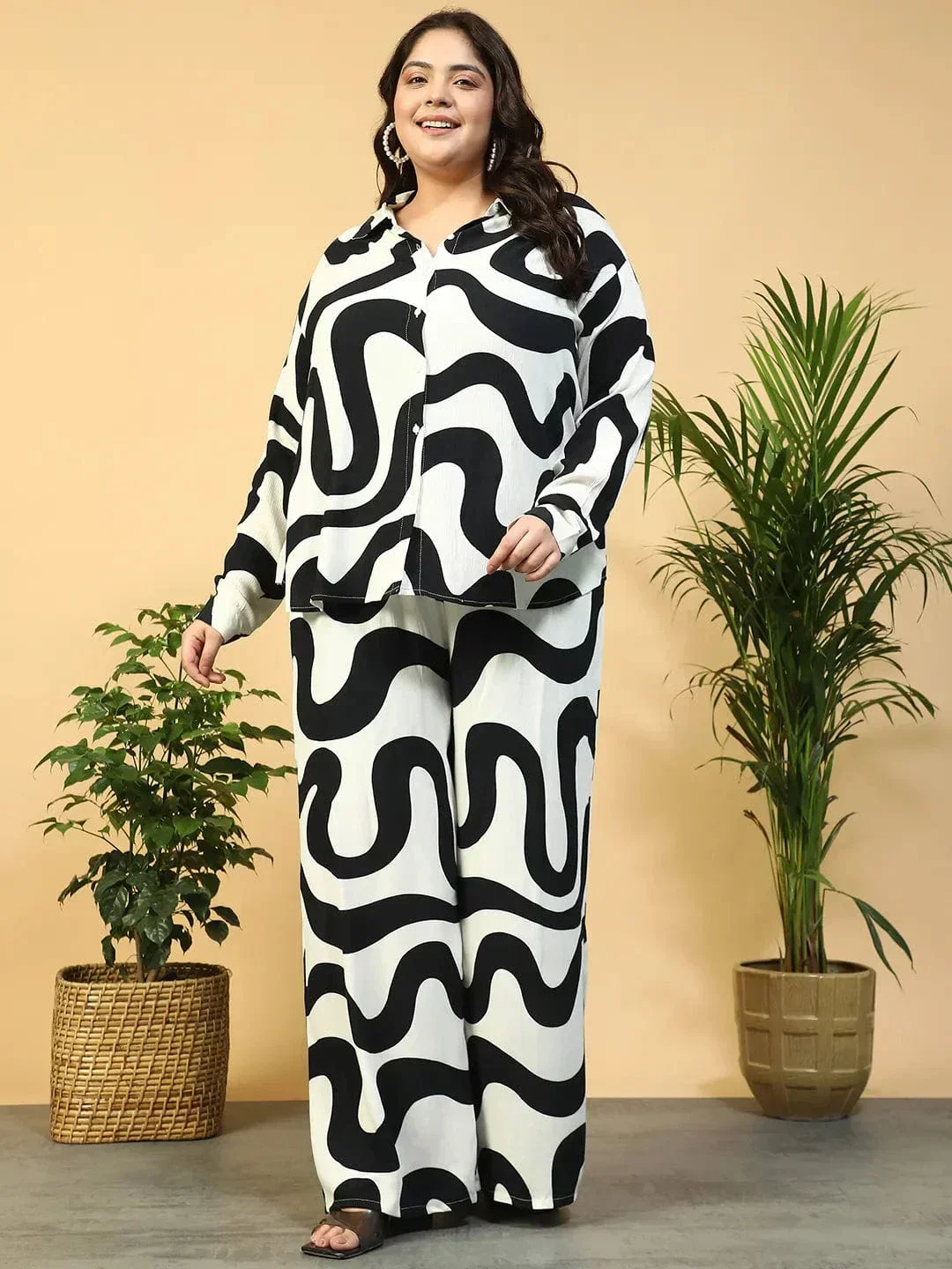 Off -White Collared Long Sleeve Button Down Plus Size Women Shirt - Image 9