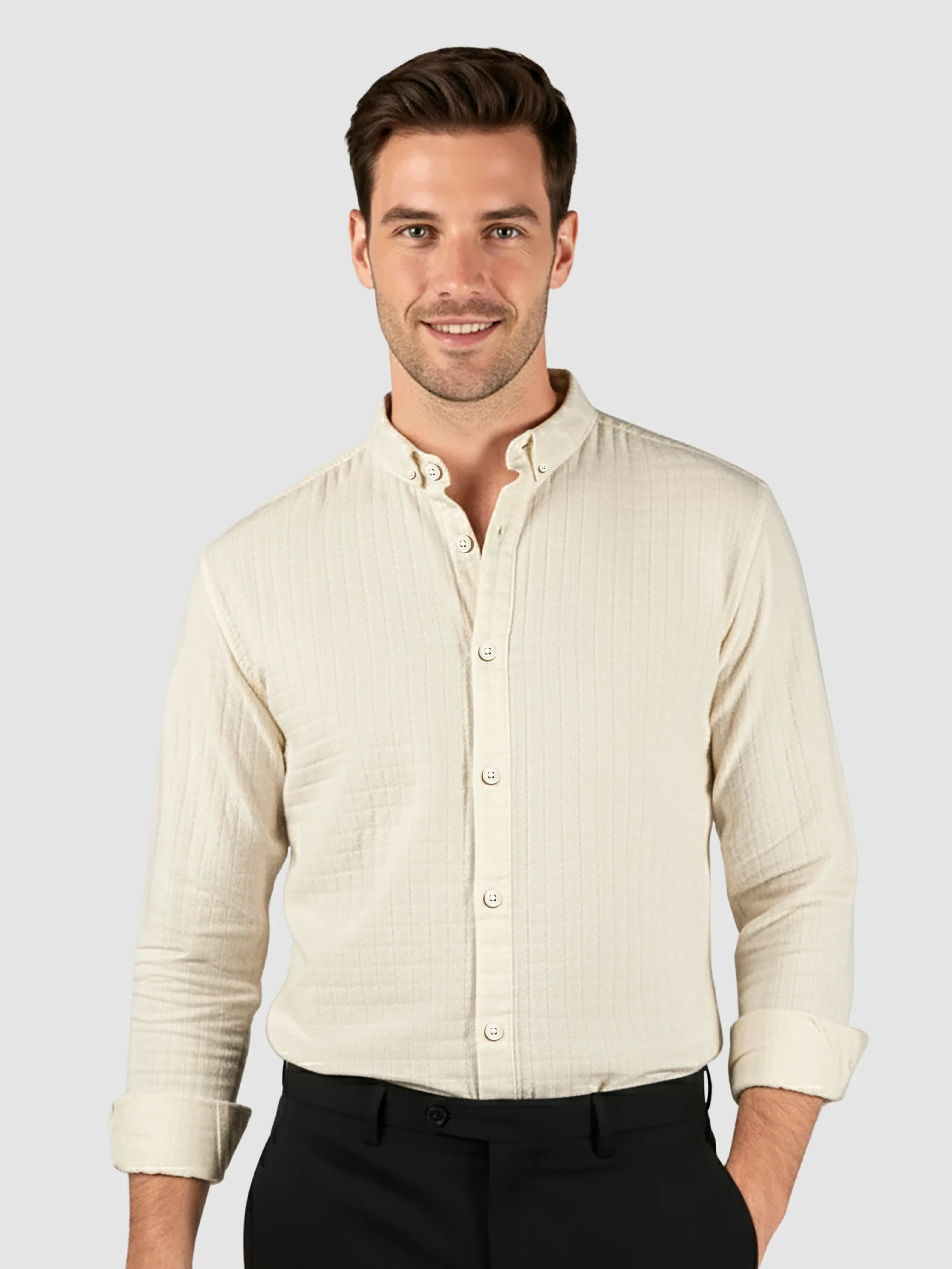 Off-White Waffle Button-Down Cotton Shirt - Image 5