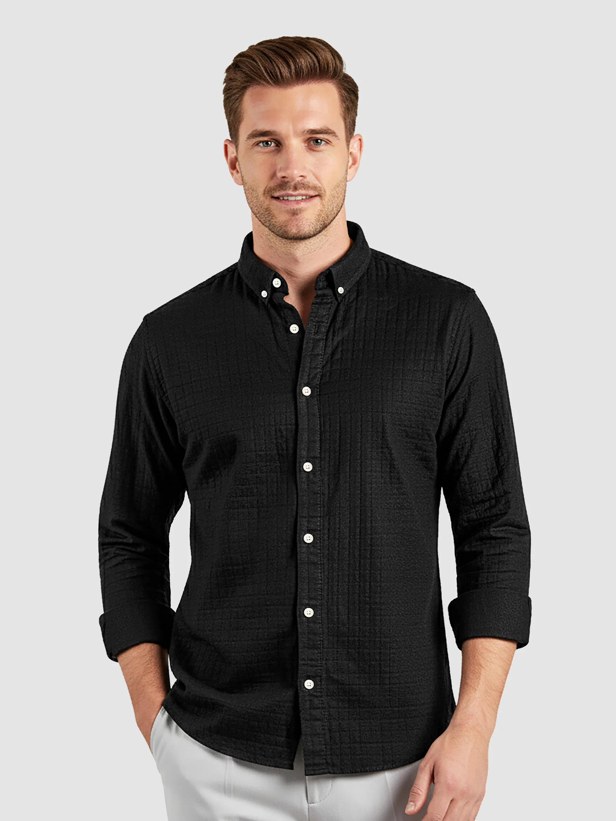 Off-White Waffle Button-Down Cotton Shirt - Image 11