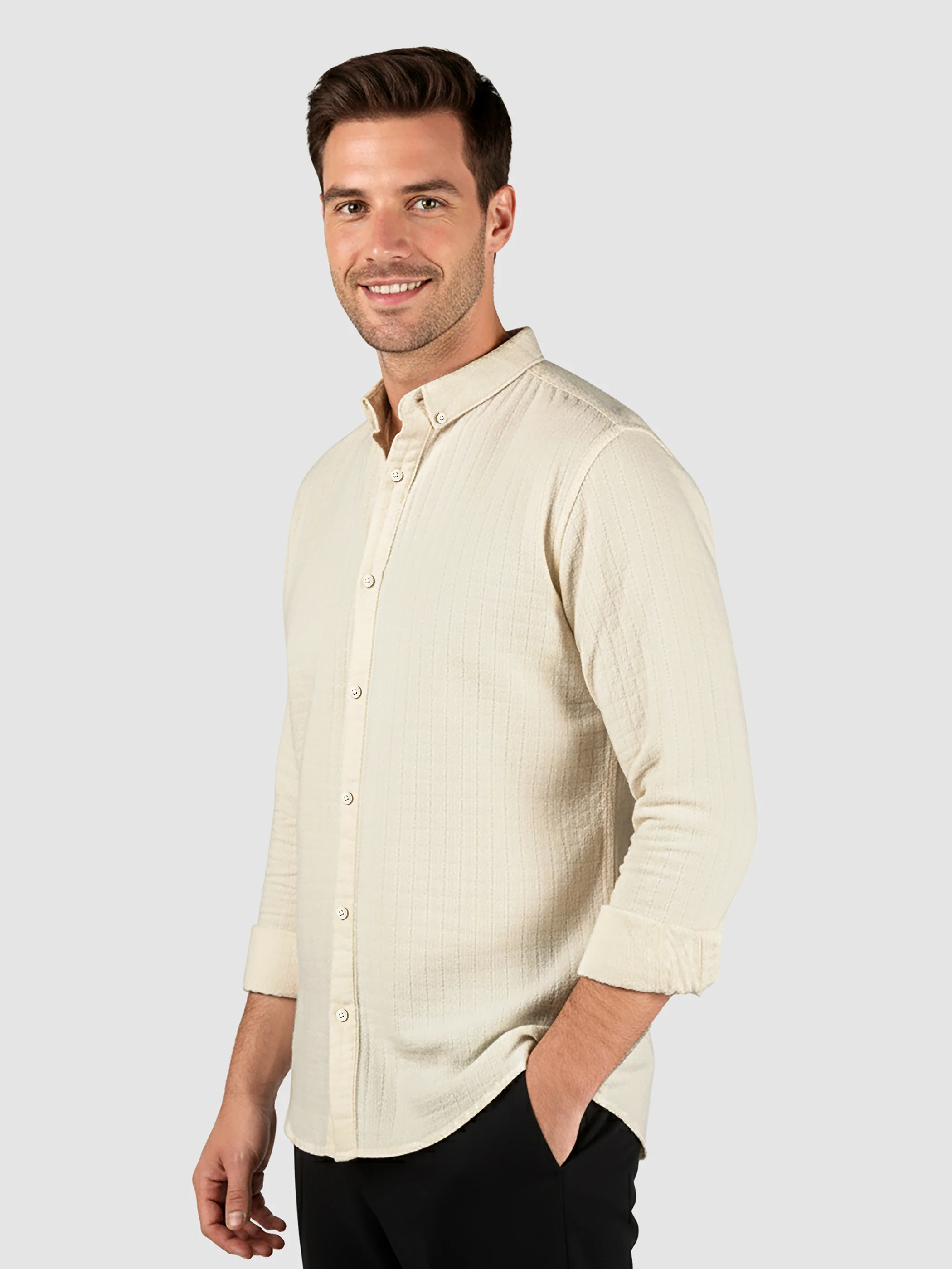 Off-White Waffle Button-Down Cotton Shirt - Image 2