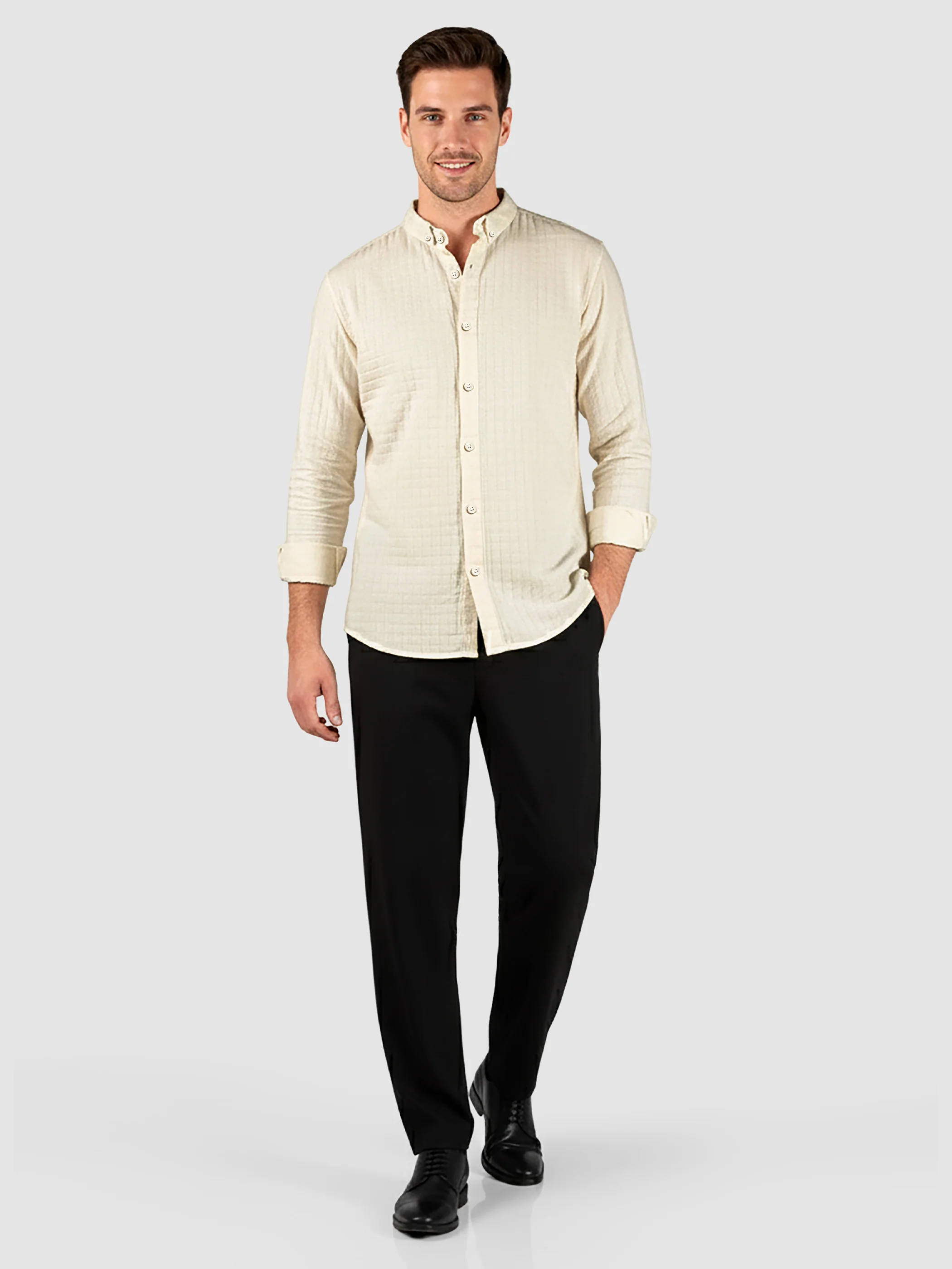 Off-White Waffle Button-Down Cotton Shirt - Image 4