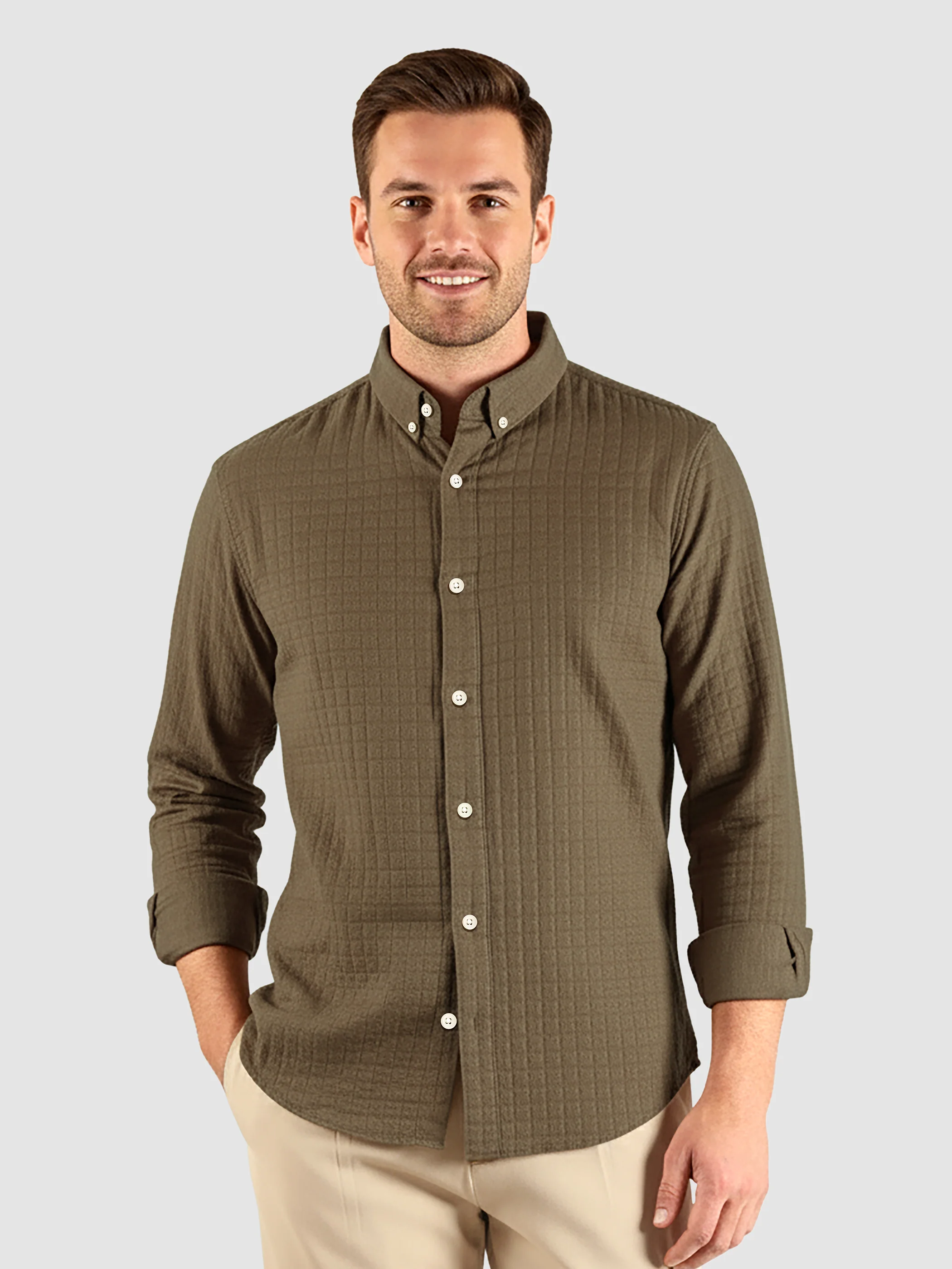 Off-White Waffle Button-Down Cotton Shirt - Image 9