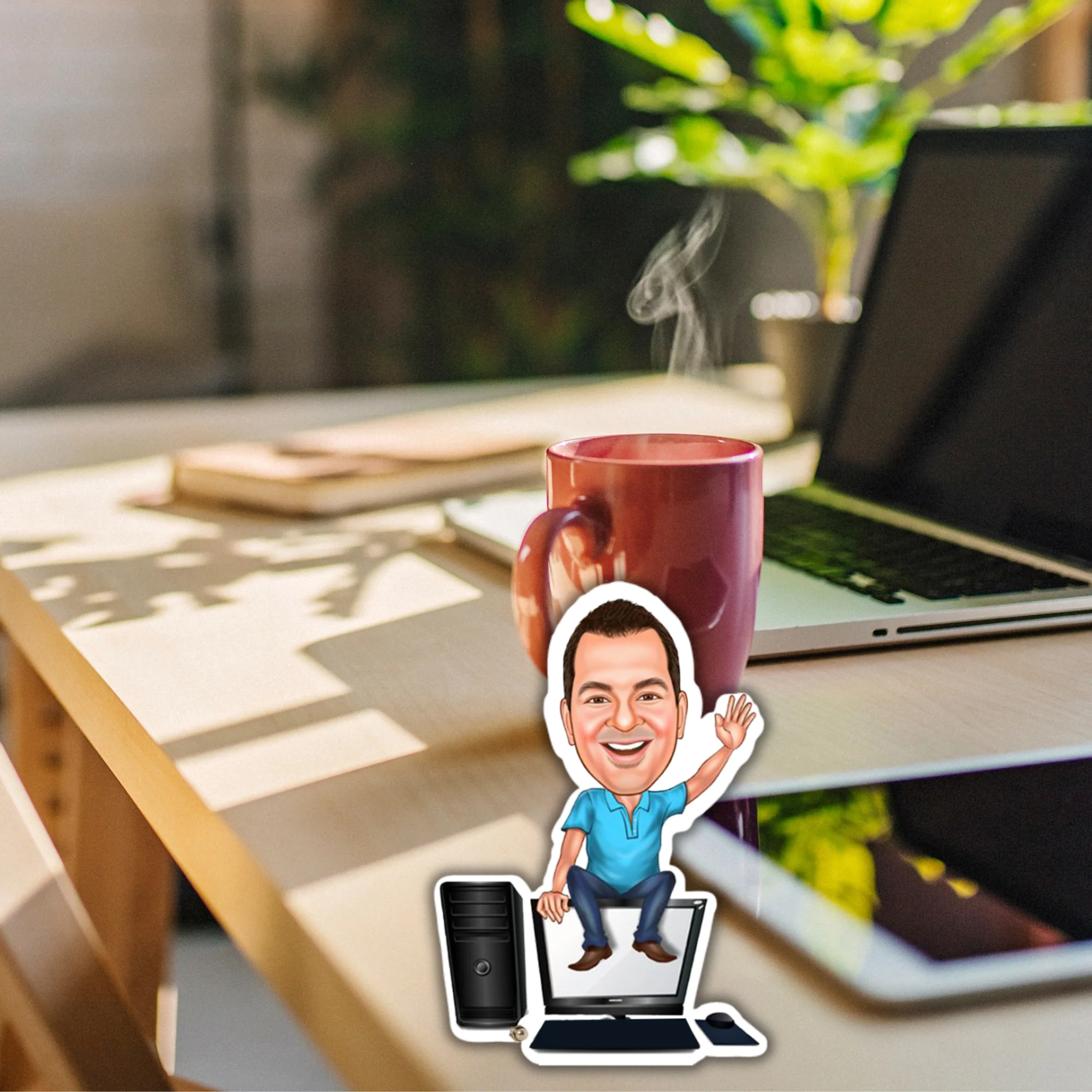 Office Boy With Leptop Caricature Photo Frame Unique Design Customized Gift - Image 2