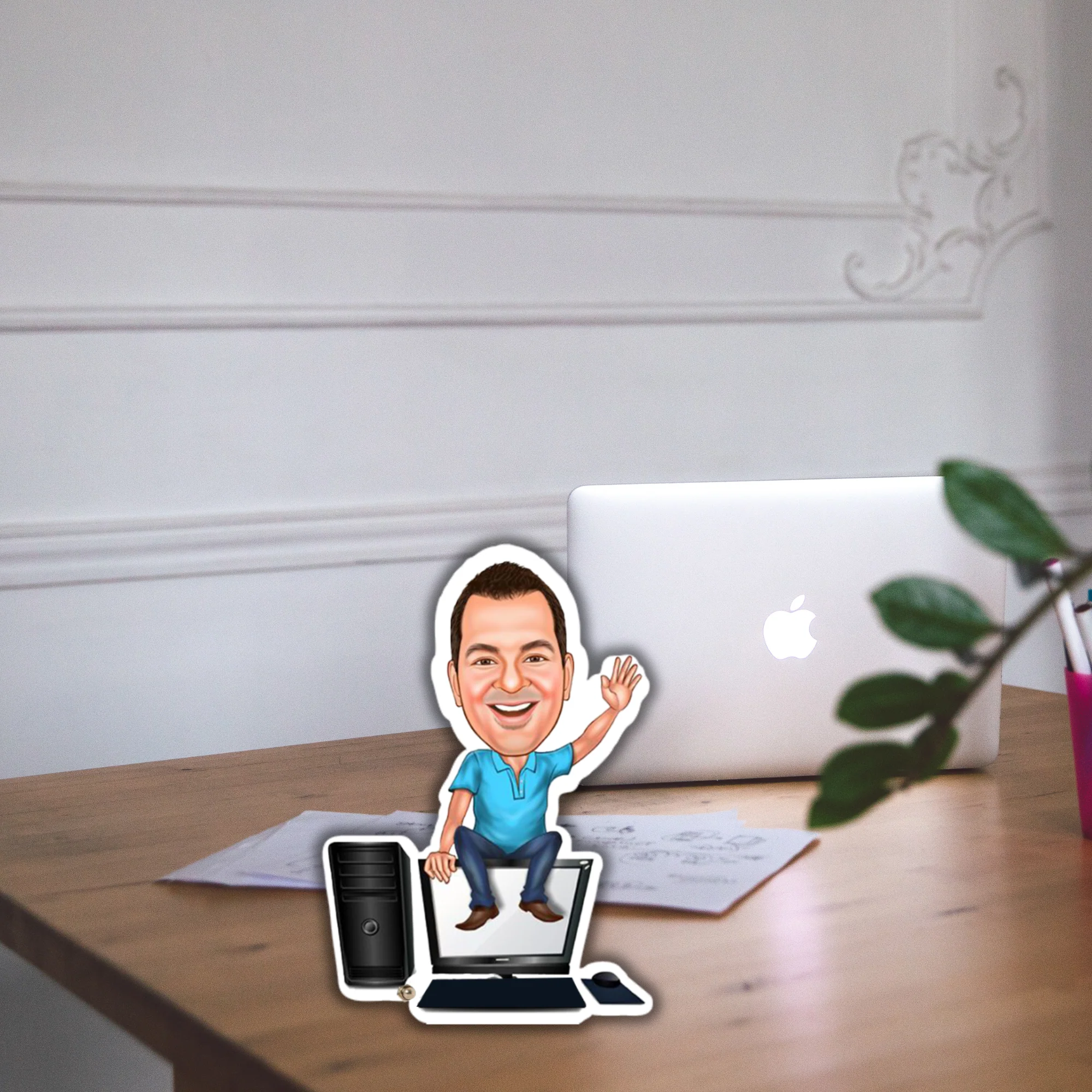 Office Boy With Leptop Caricature Photo Frame Unique Design Customized Gift - Image 3