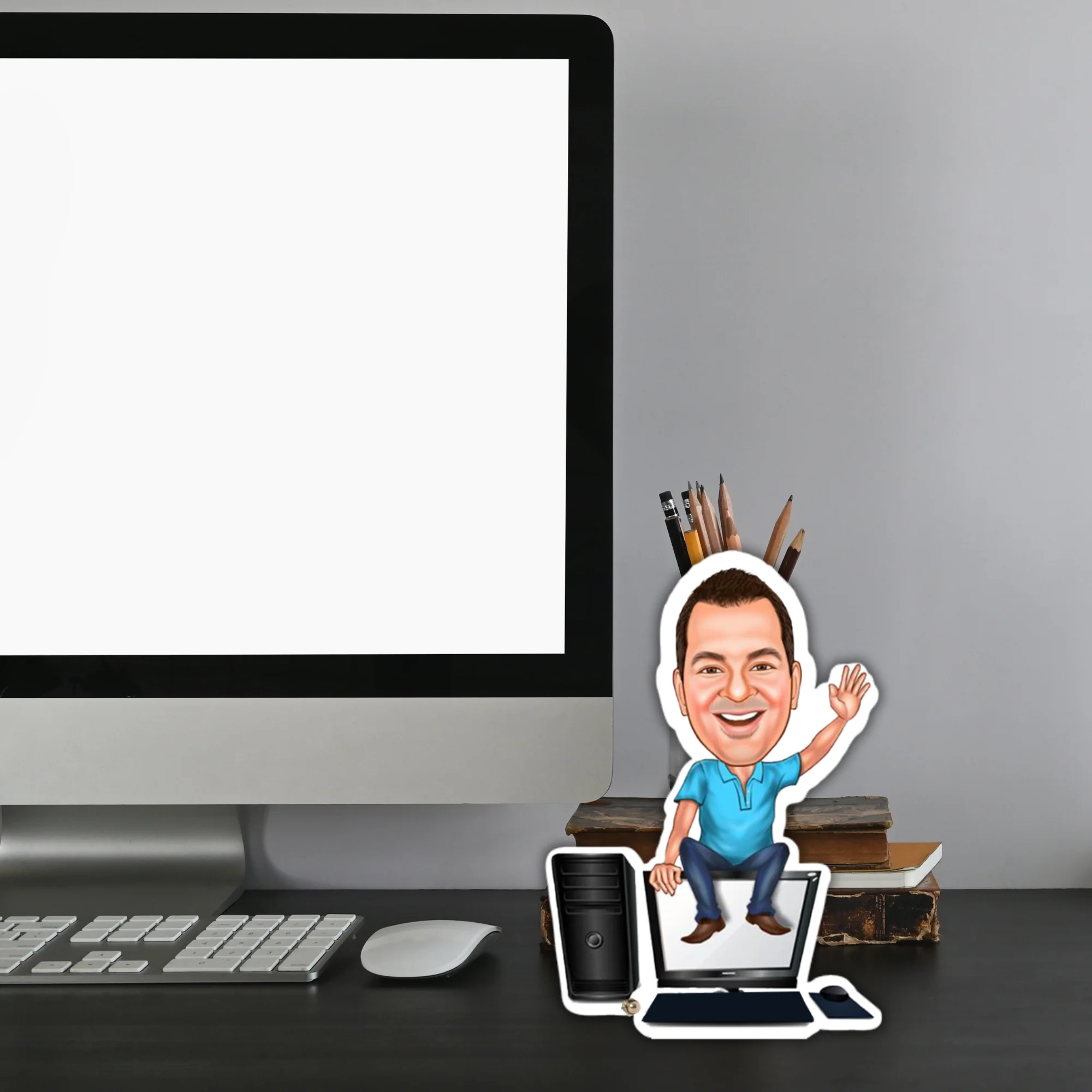 Office Boy With Leptop Caricature Photo Frame Unique Design Customized Gift - Image 4