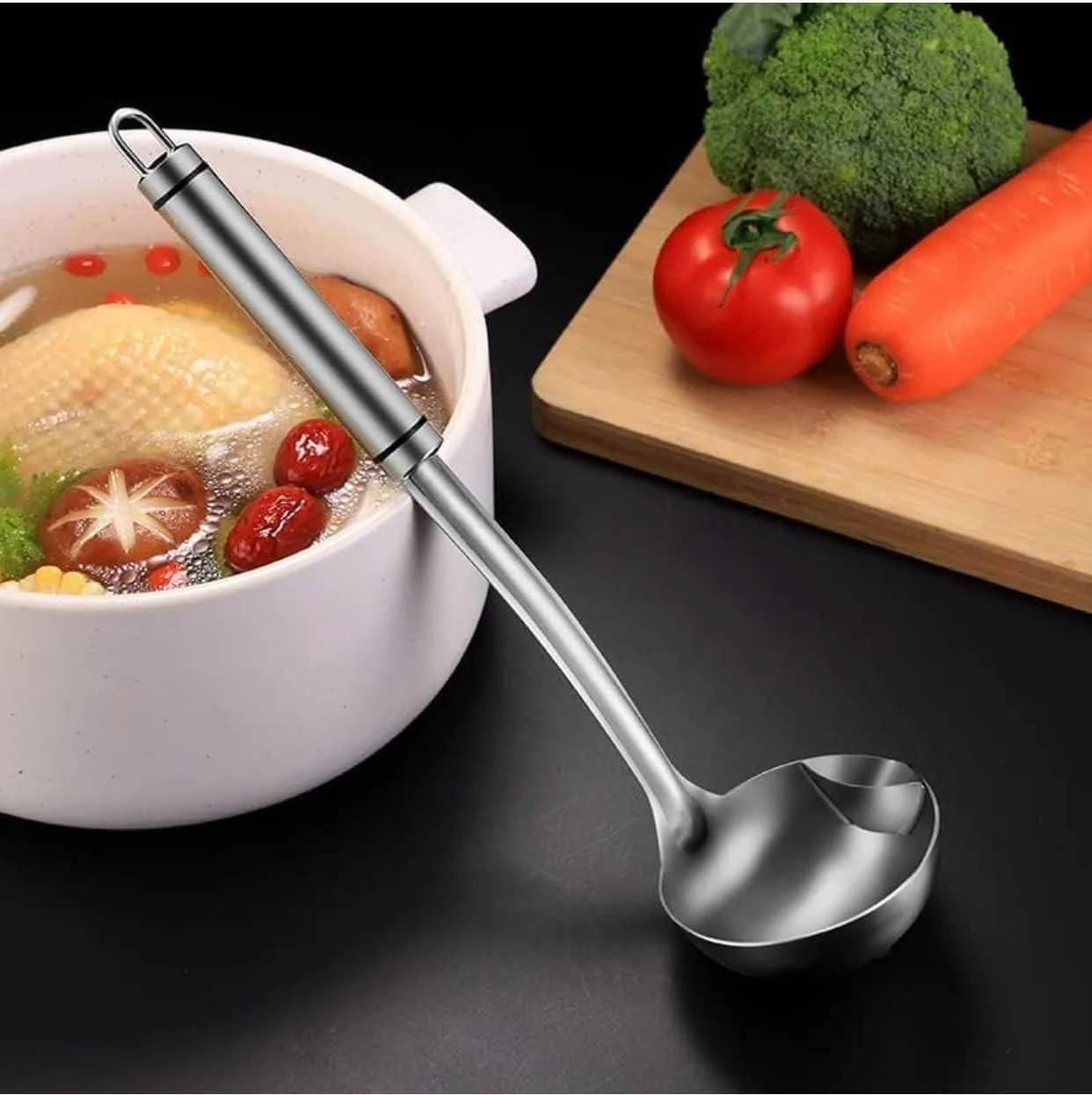 OilFree: Stainless Steel Oil Separator Spoon with Long Handle & Grease Filter for Healthy Cooking & Hot Pot - Image 3