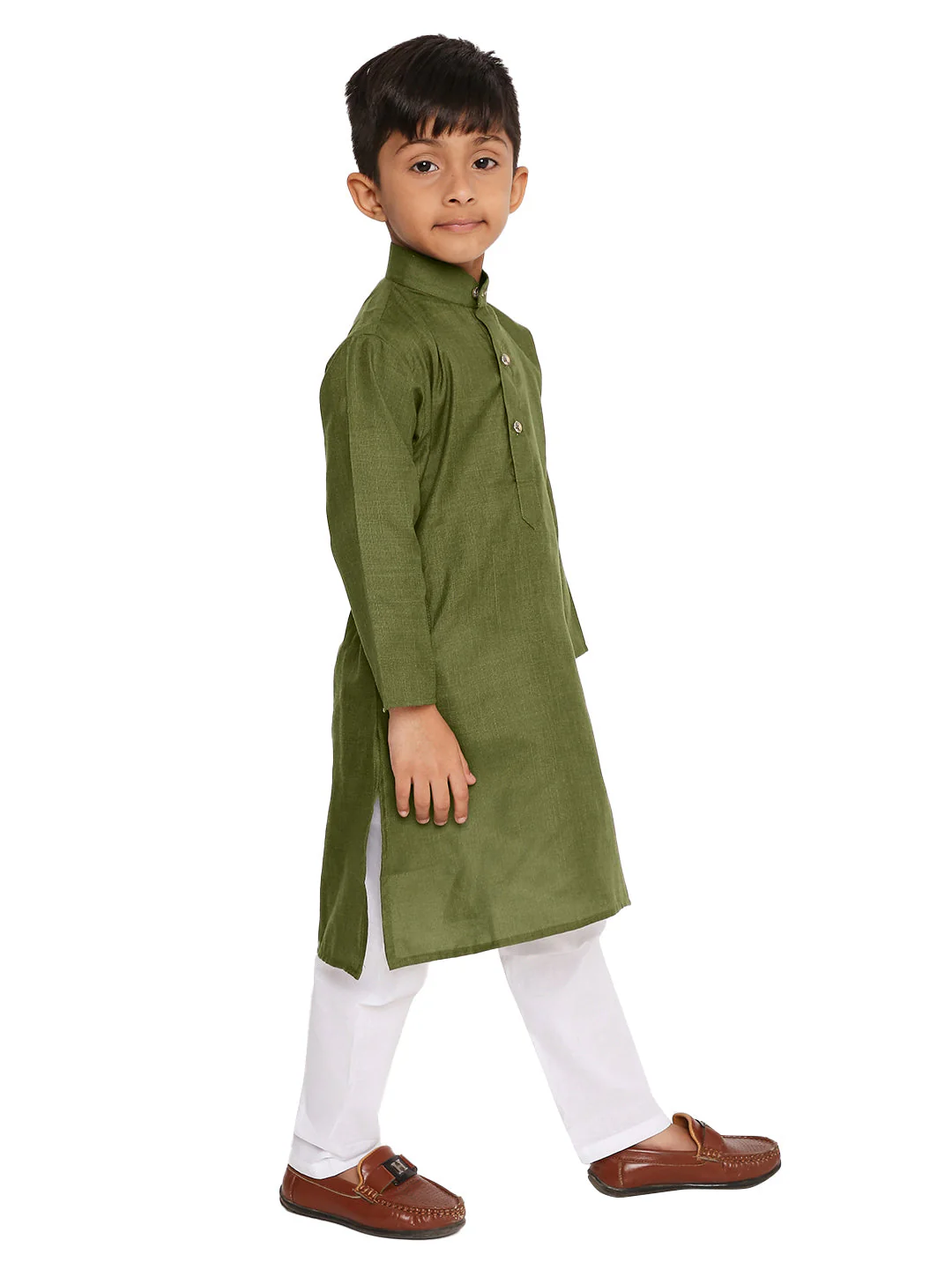 Olive Green Cotton Blend Kurta - Image 2