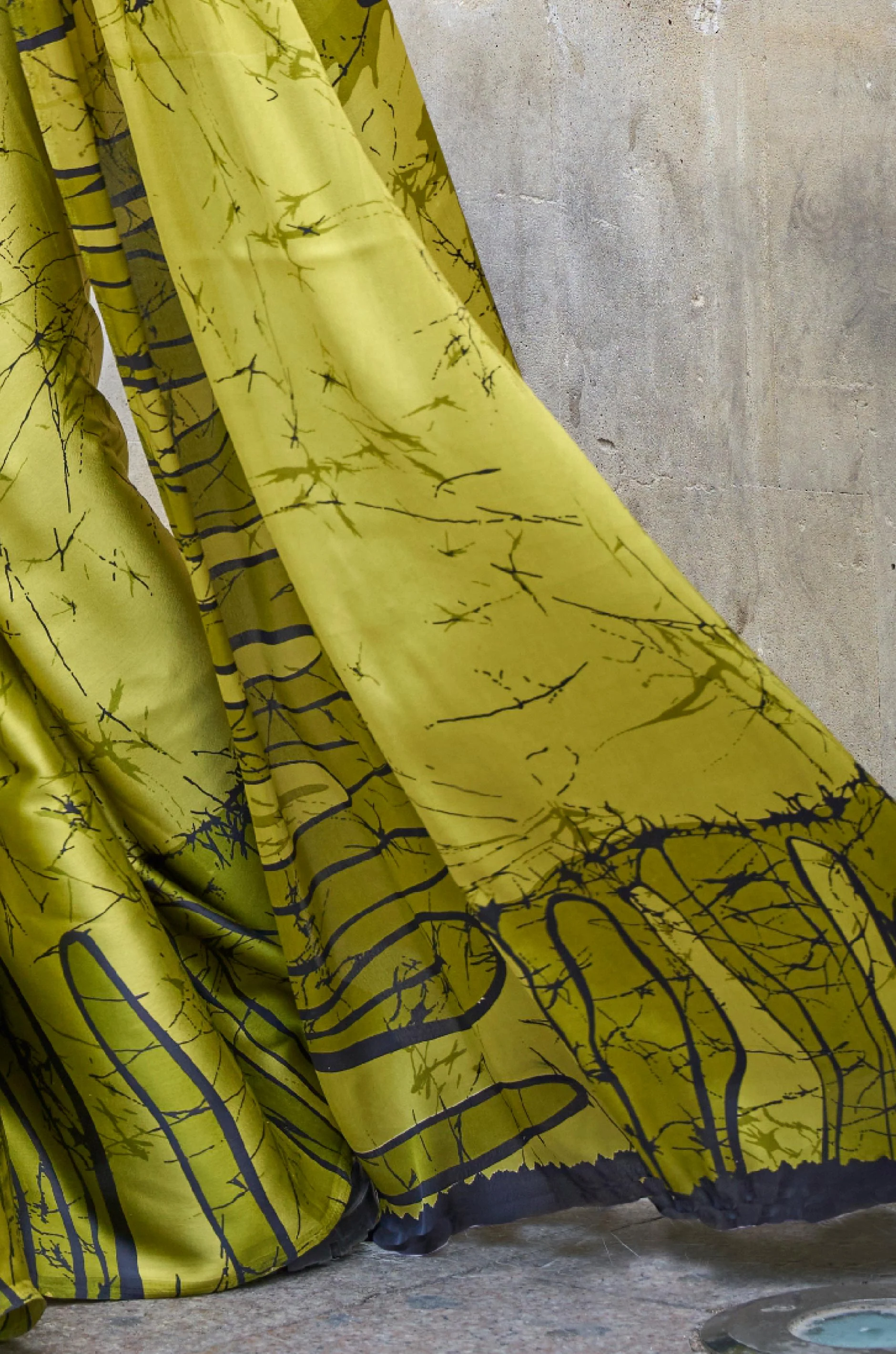 Olive Green Digital Print Satin Crepe Saree - Image 2