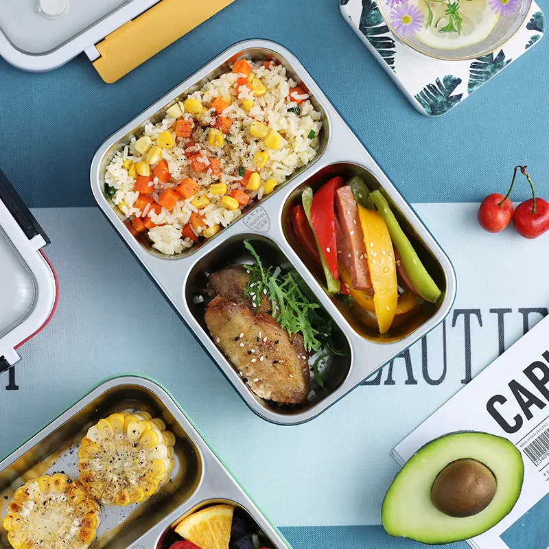 On the Go with Our 3-Compartment Bento Lunch Box with Breathable Button Design - Image 12
