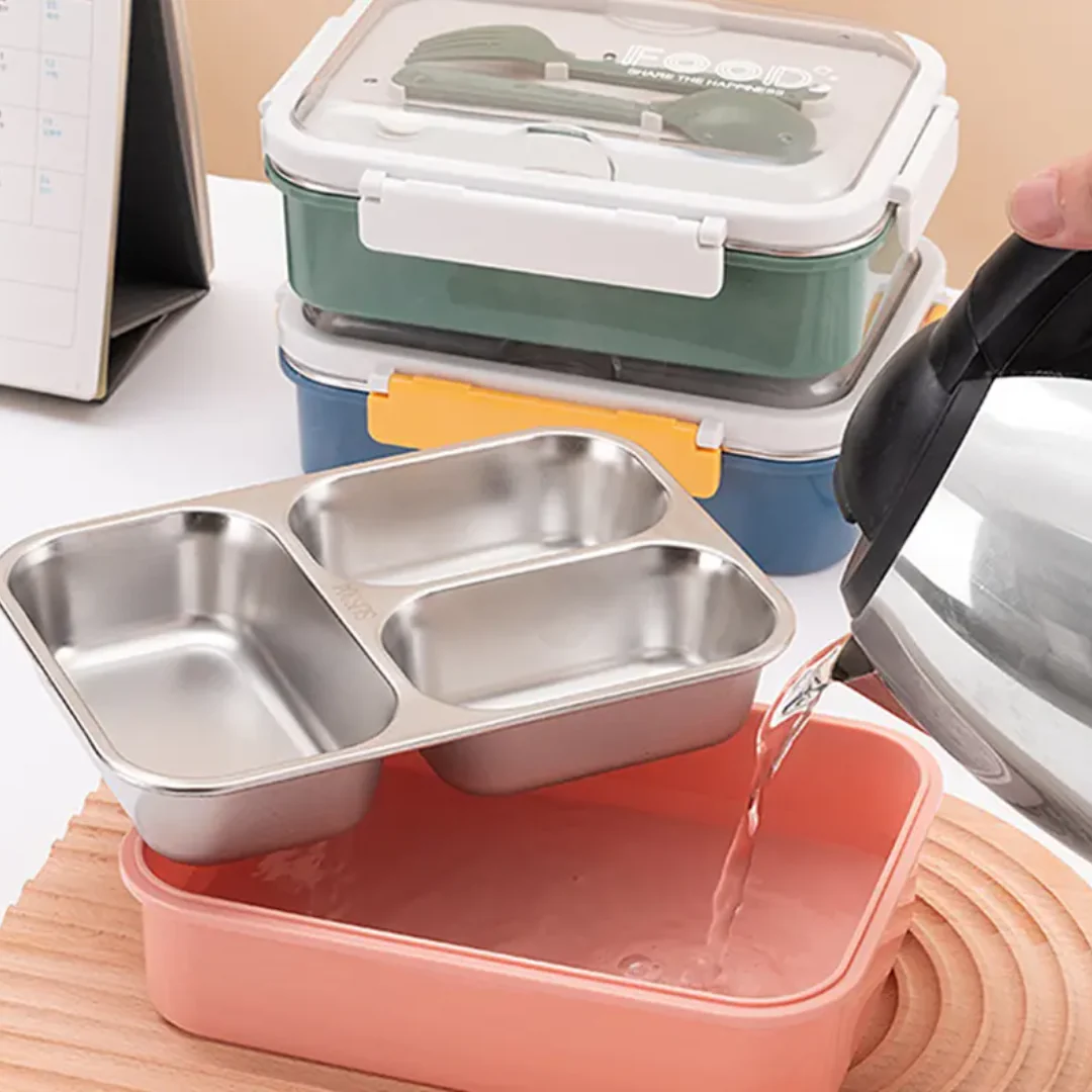 On the Go with Our 3-Compartment Bento Lunch Box with Breathable Button Design - Image 3