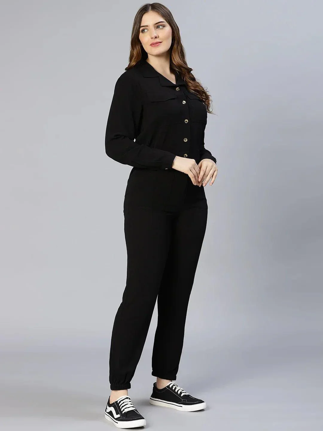 On Trend Black Button-Down Women Jumpsuit - Image 5