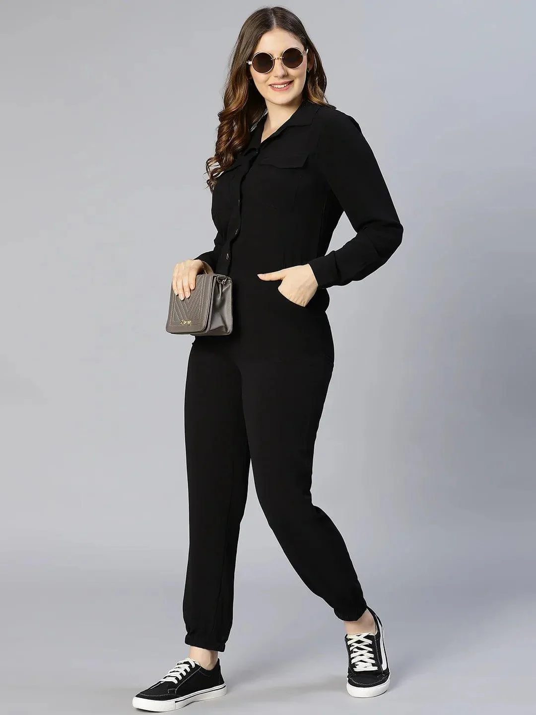 On Trend Black Button-Down Women Jumpsuit - Image 6