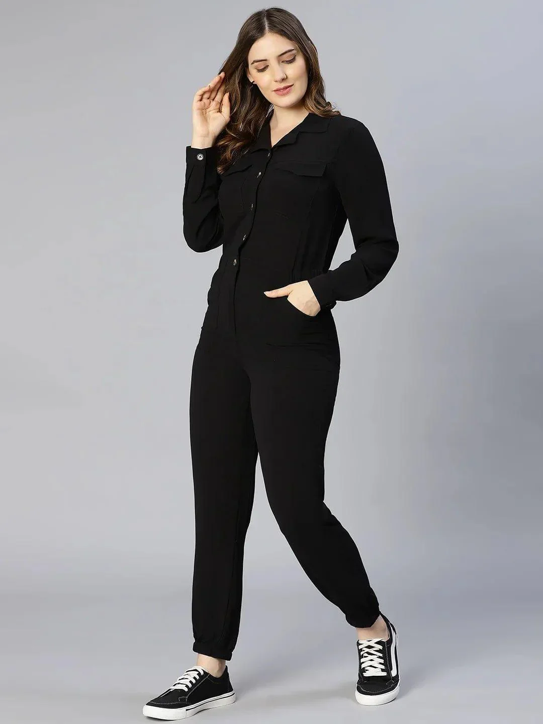 On Trend Black Button-Down Women Jumpsuit - Image 8