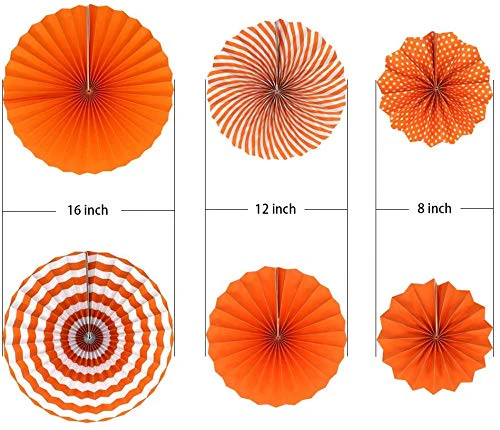 Orange Hanging Paper Fans Decoration (Pack of 6) - Image 2