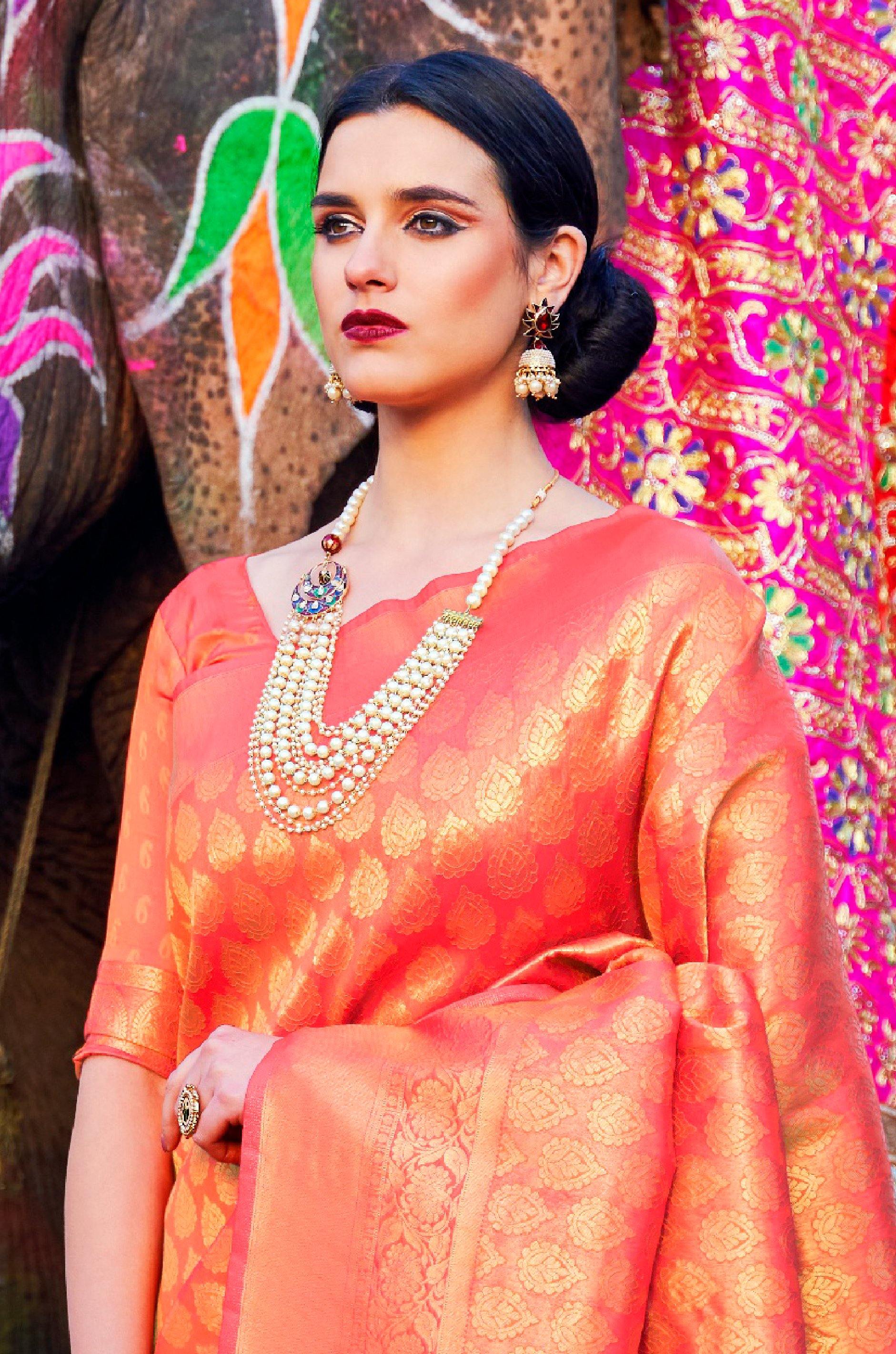 Orange Kanjivaram Silk Saree - Image 4