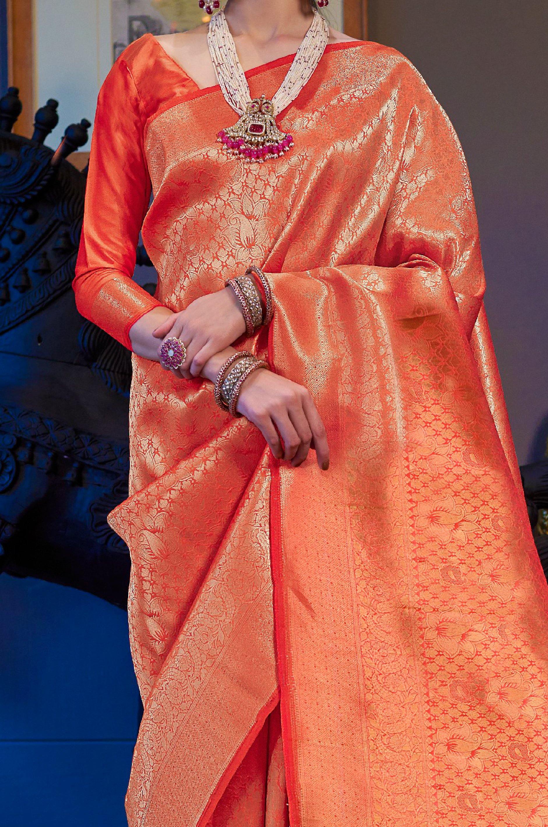 Orange Kanjivaram Silk Saree - Image 3