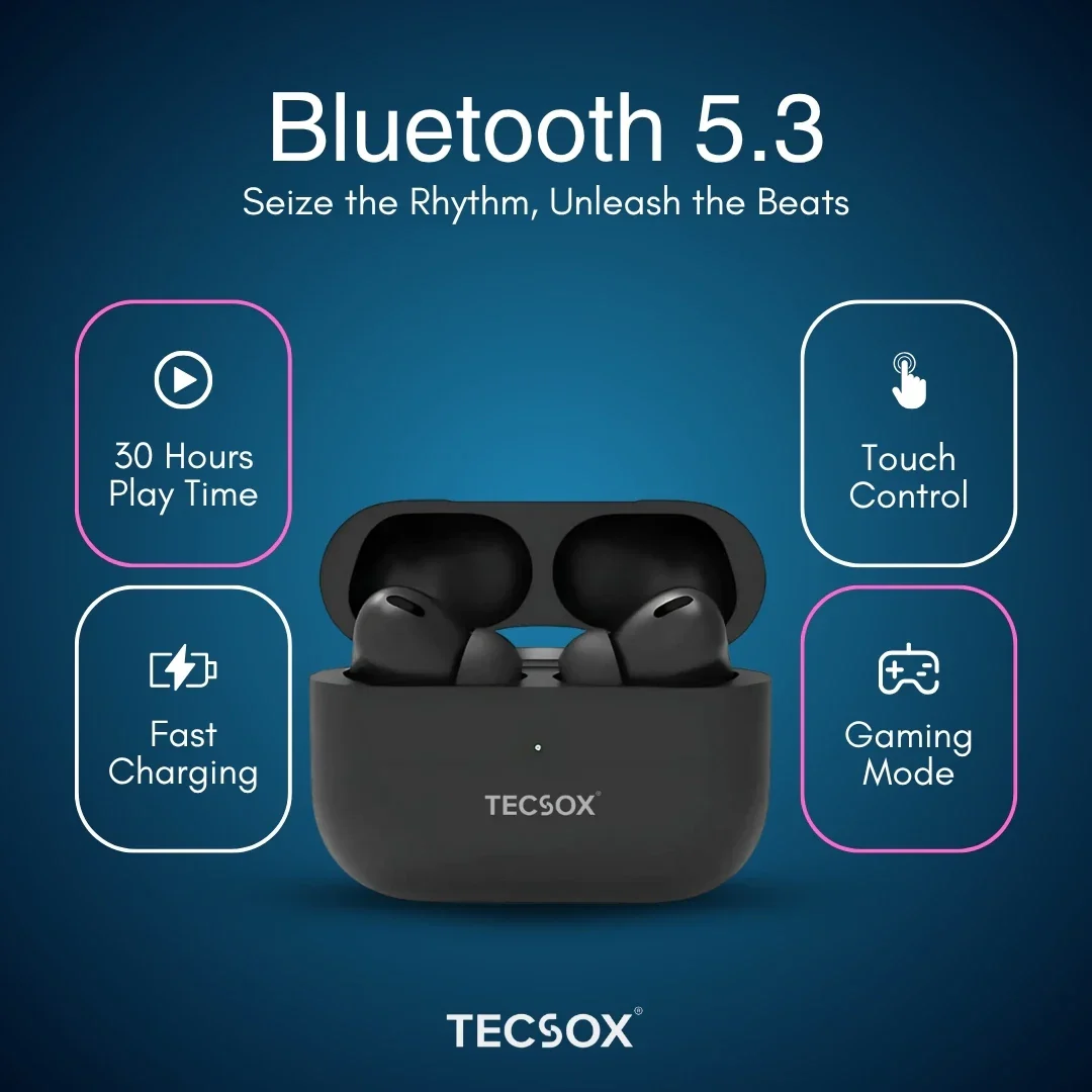 Order TecPod Pro Black Matt Bluetooth Earbuds | Deep Bass | Under ₹1000 - Image 7