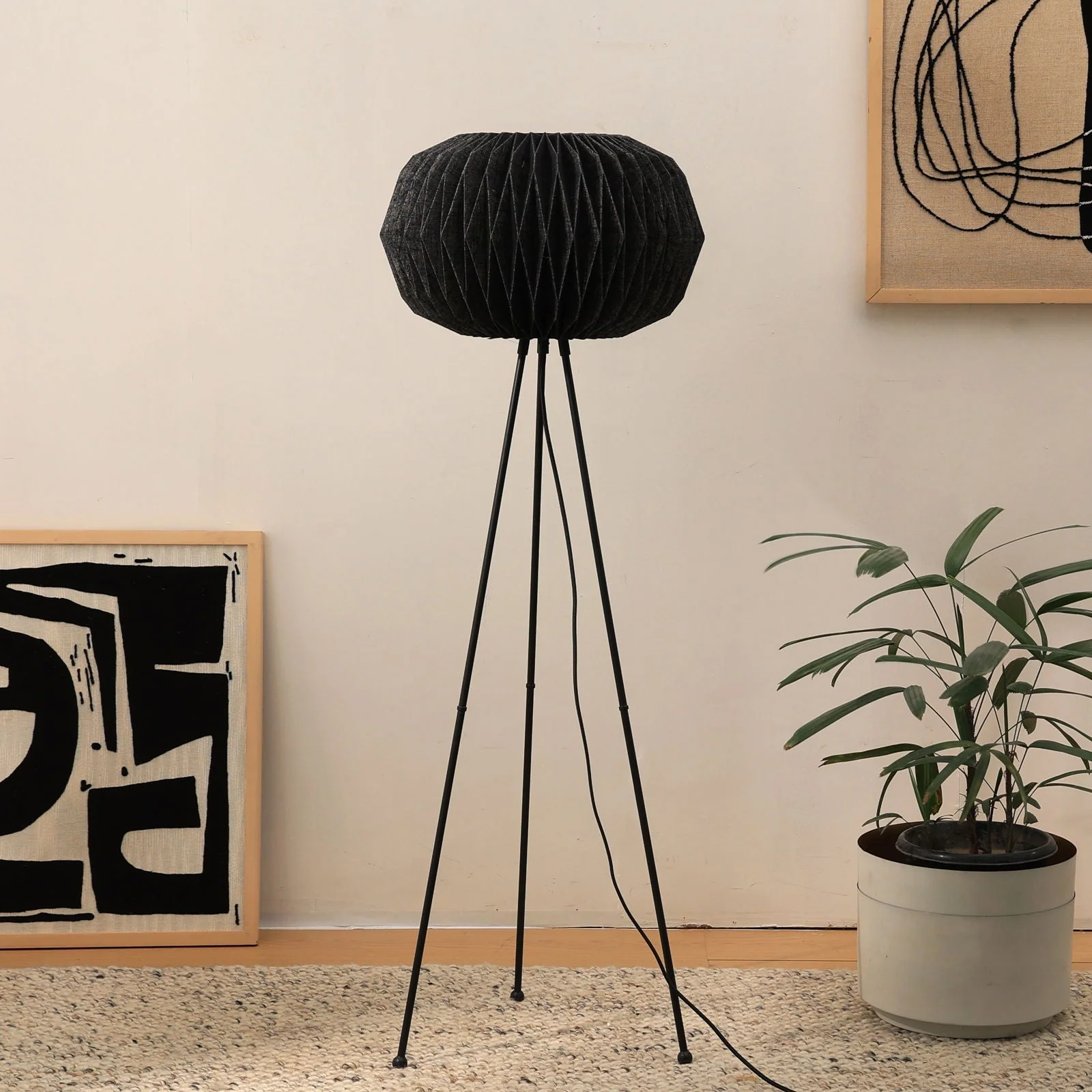 Ori Floor Lamp - Origami, Linen Floor Light, Knock Down Tripod Standing Lamp