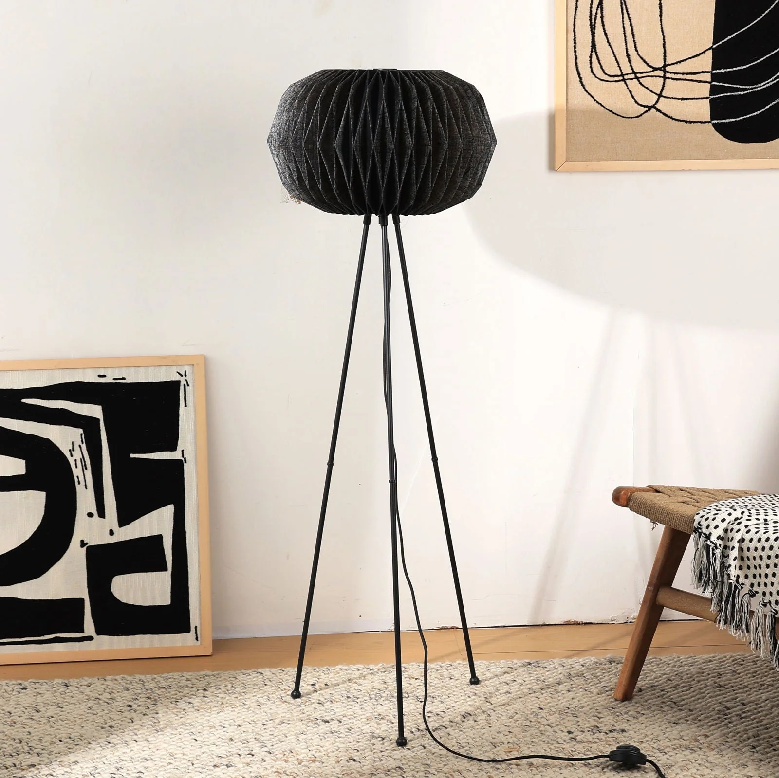 Ori Floor Lamp - Origami, Linen Floor Light, Knock Down Tripod Standing Lamp - Image 3
