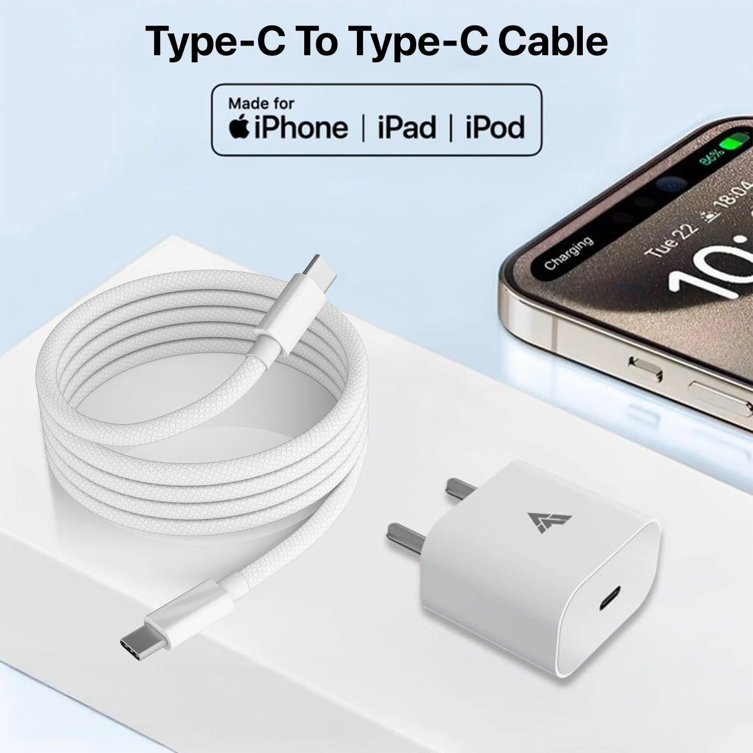 Original 20W iPhone Charger + Type C to Type C [Apple MFi Certified] Cable Combo | (5X Speed) - Image 2