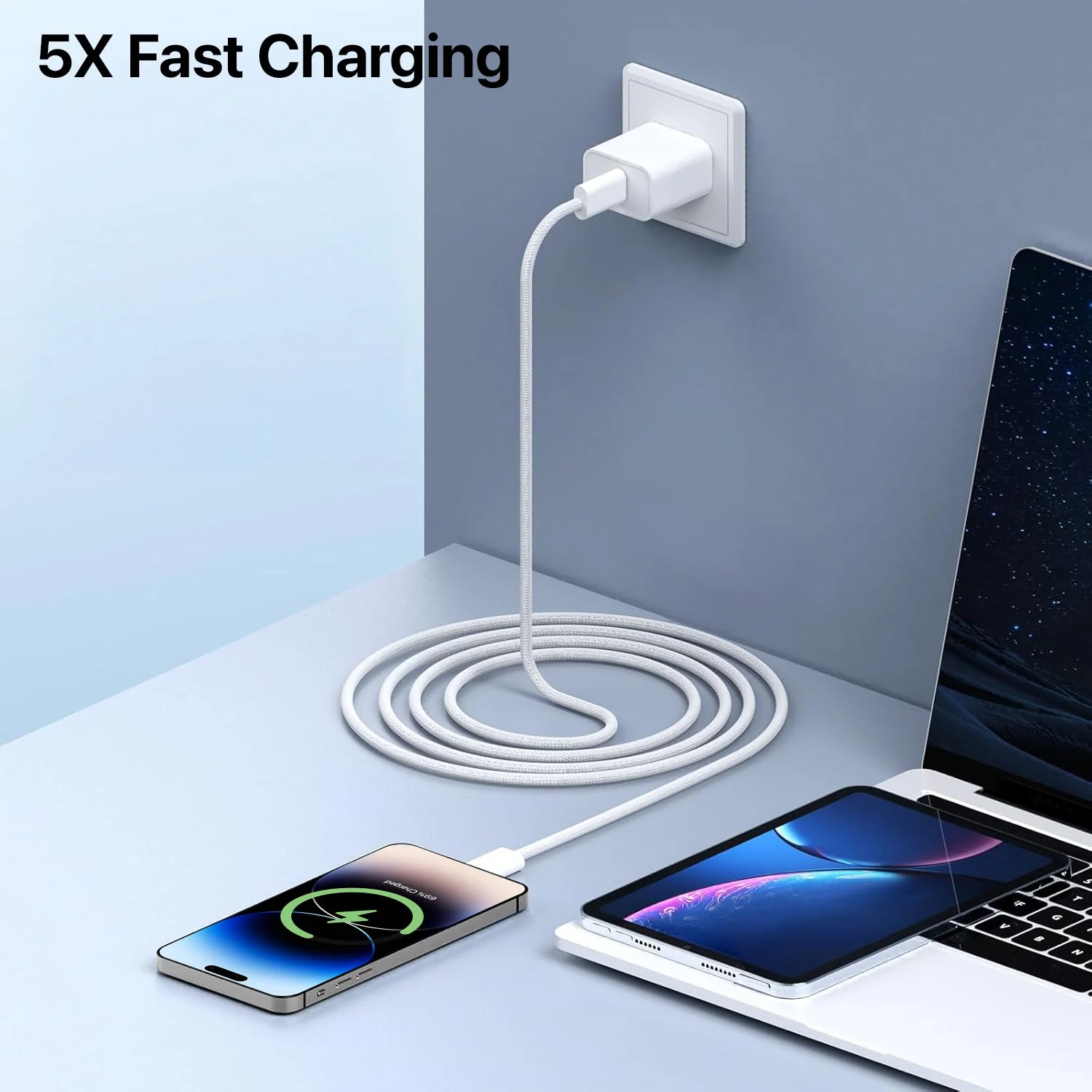 Original 20W iPhone Charger + Type C to Type C [Apple MFi Certified] Cable Combo | (5X Speed) - Image 3