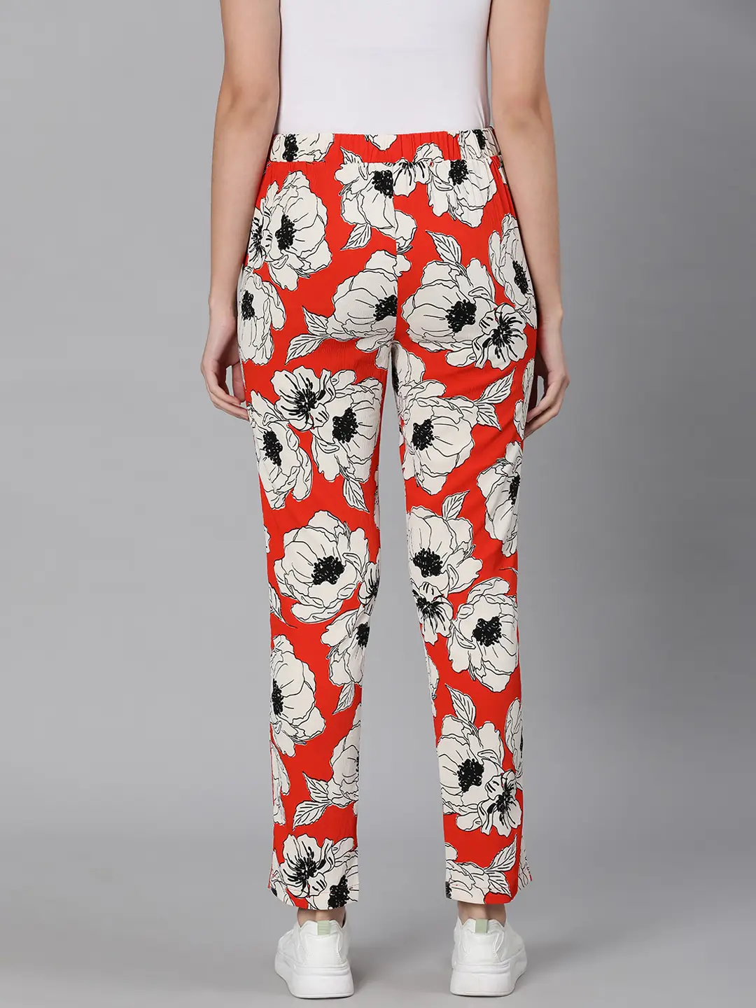 Oscar Red Floral Print Elasticated Women Pant - Image 5