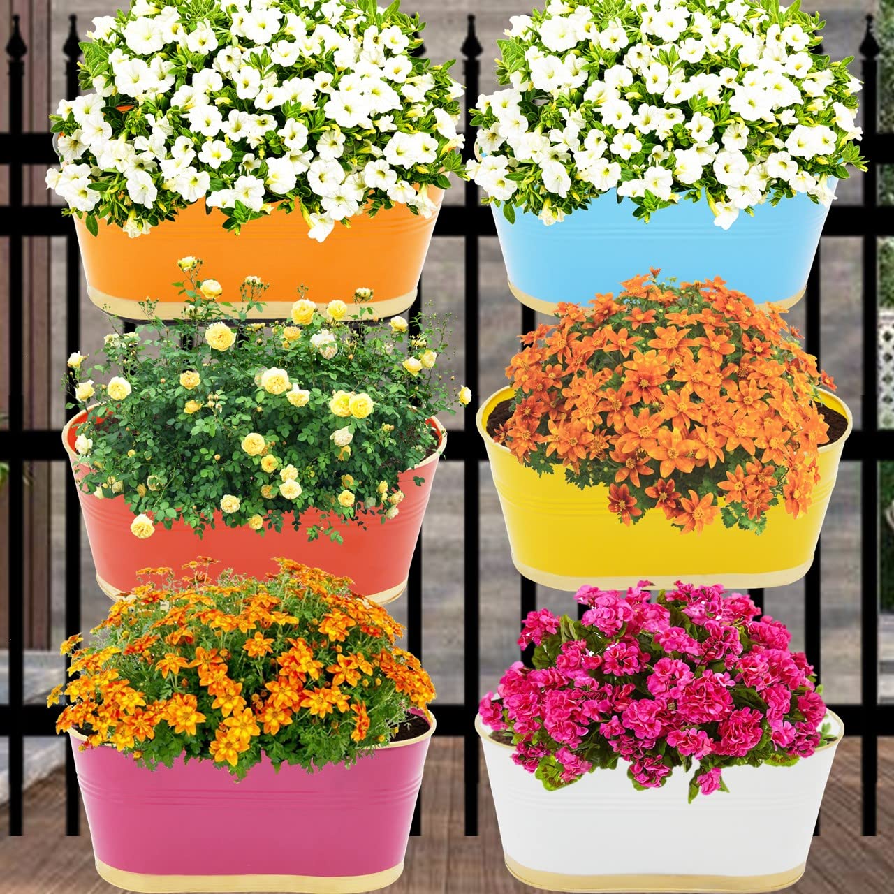 Oval 12 inches Balcony Railing Planter, Multicolor