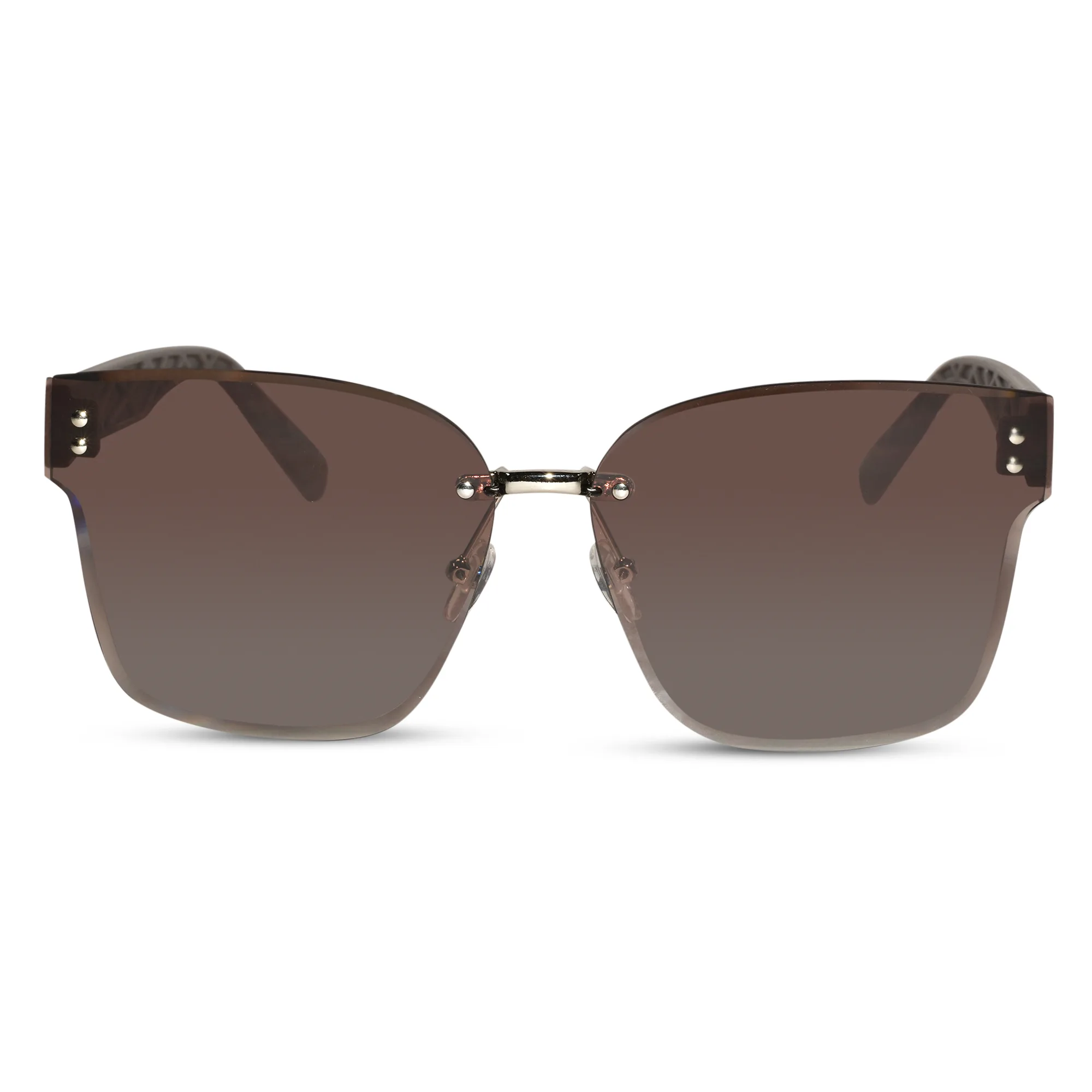 Oversize Brown Rimless Sunglasses For Women - Image 2